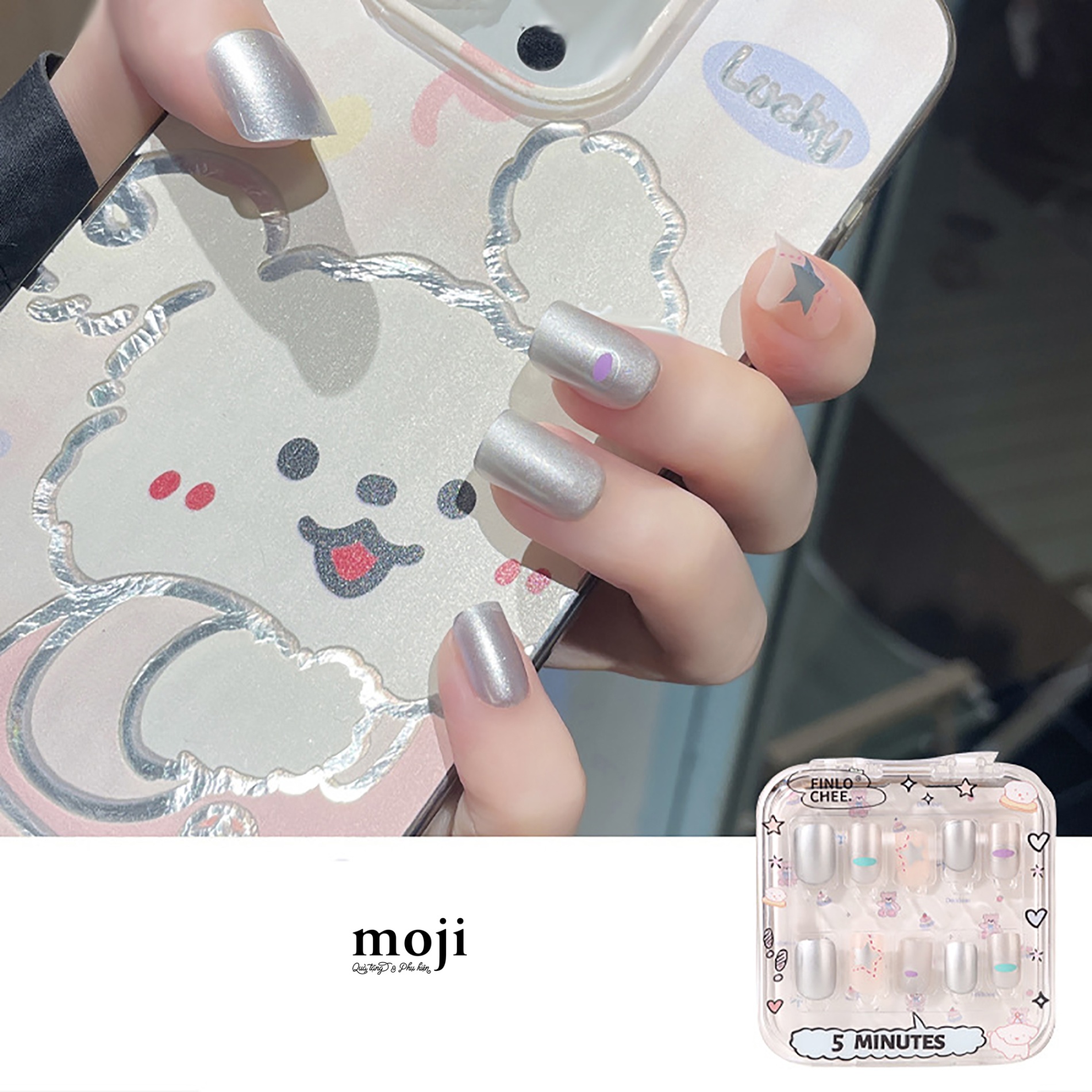 Móng tay giả Silver star ngôi sao kèm keo CX206-75 set30