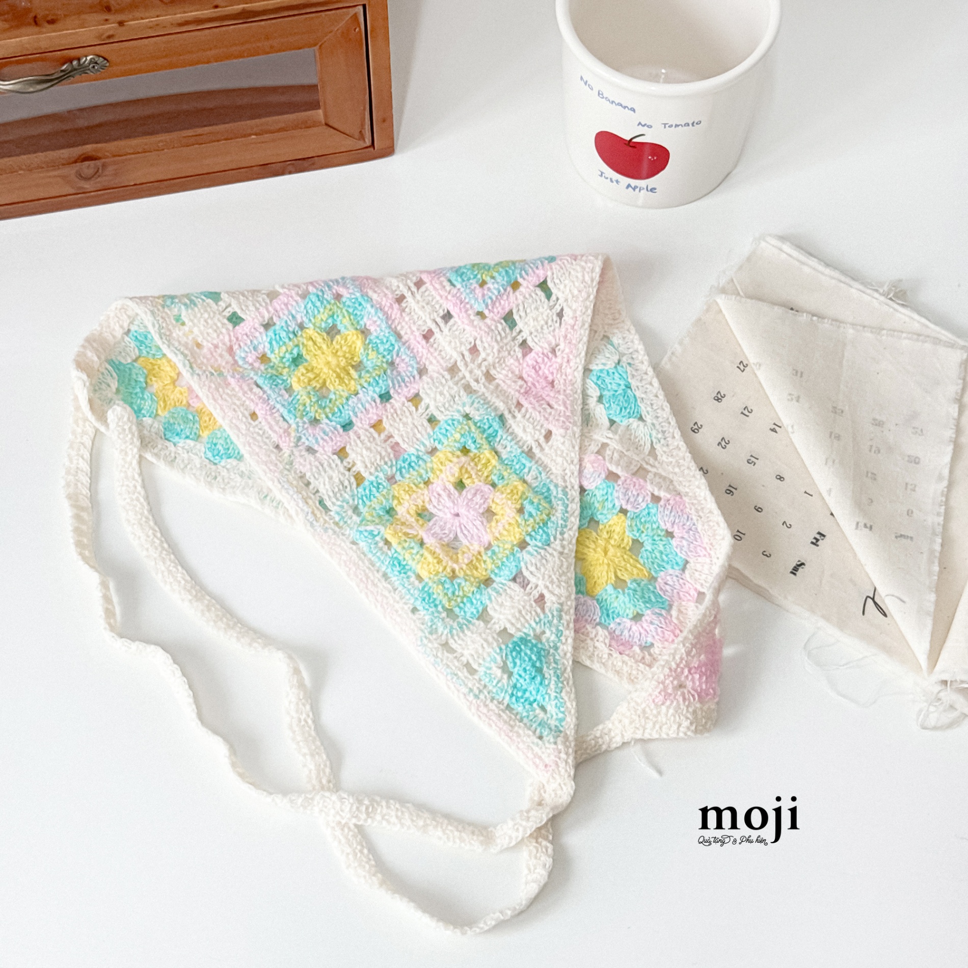 Khăn bandana móc len Flower cánh hoa nhiều màu nhiều tầng 24x50