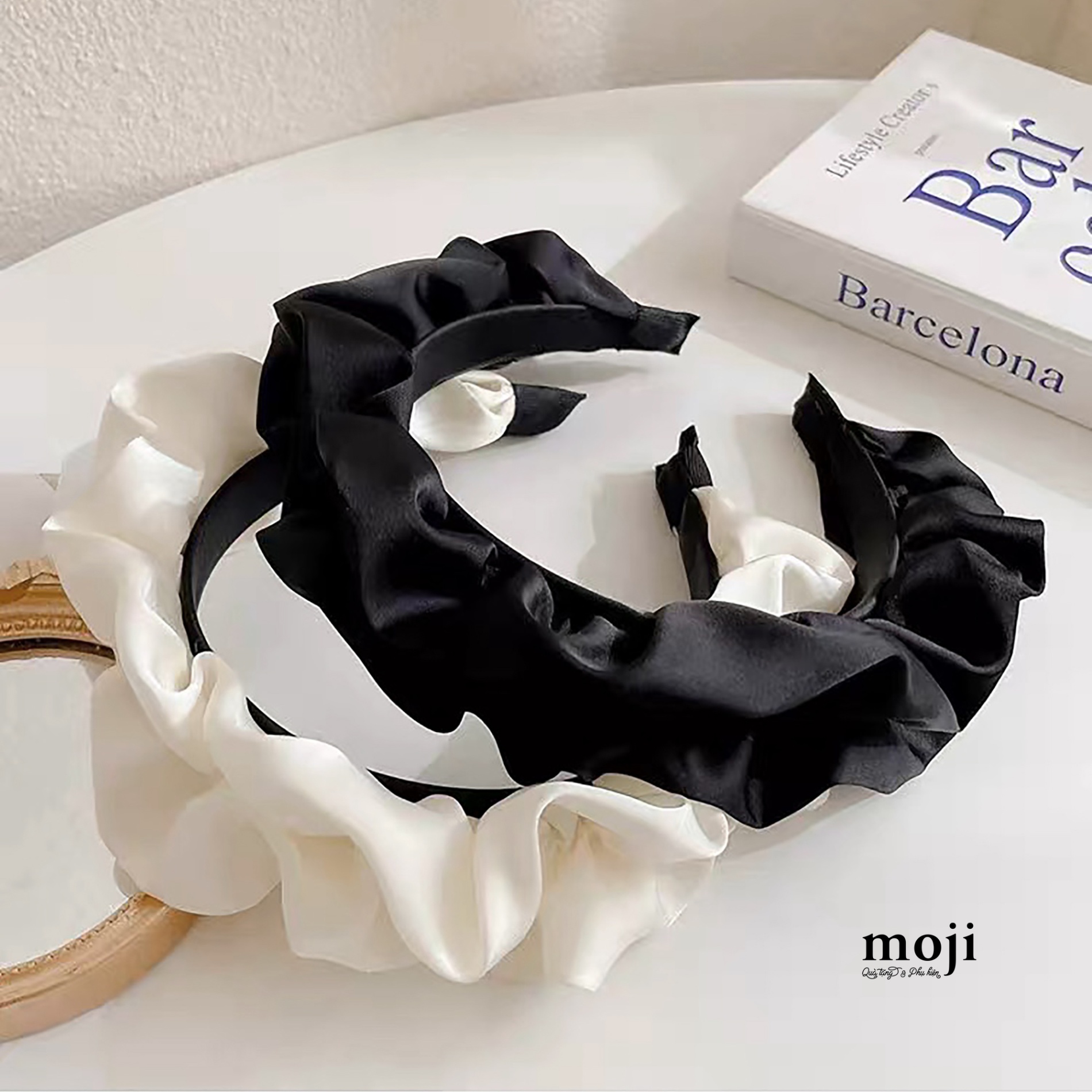 Băng đô bờm Basic bản to vải satin 1 màu nhún