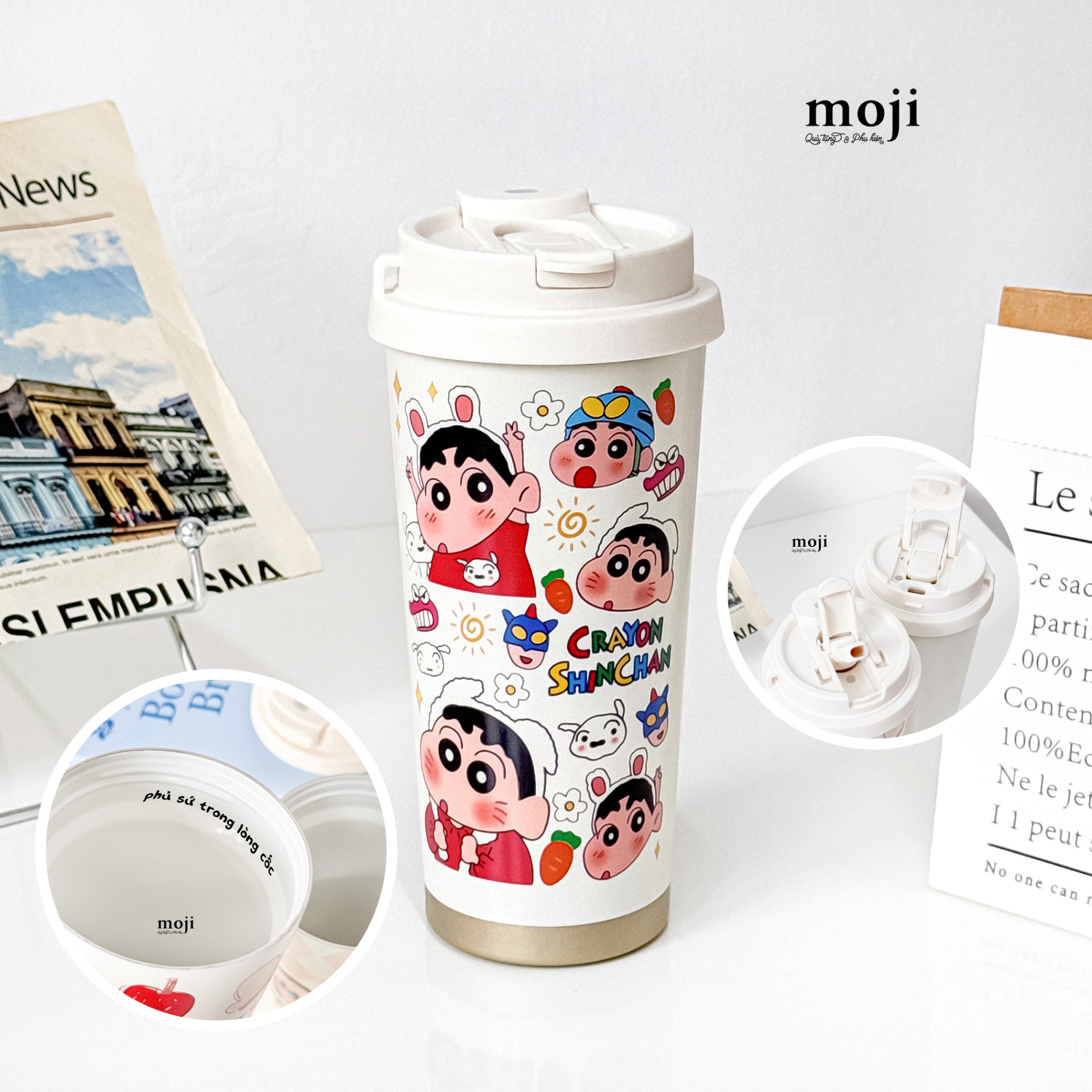 Ly cốc giữ nhiệt phủ sứ Crayon Shinchan cosplay time 530ml