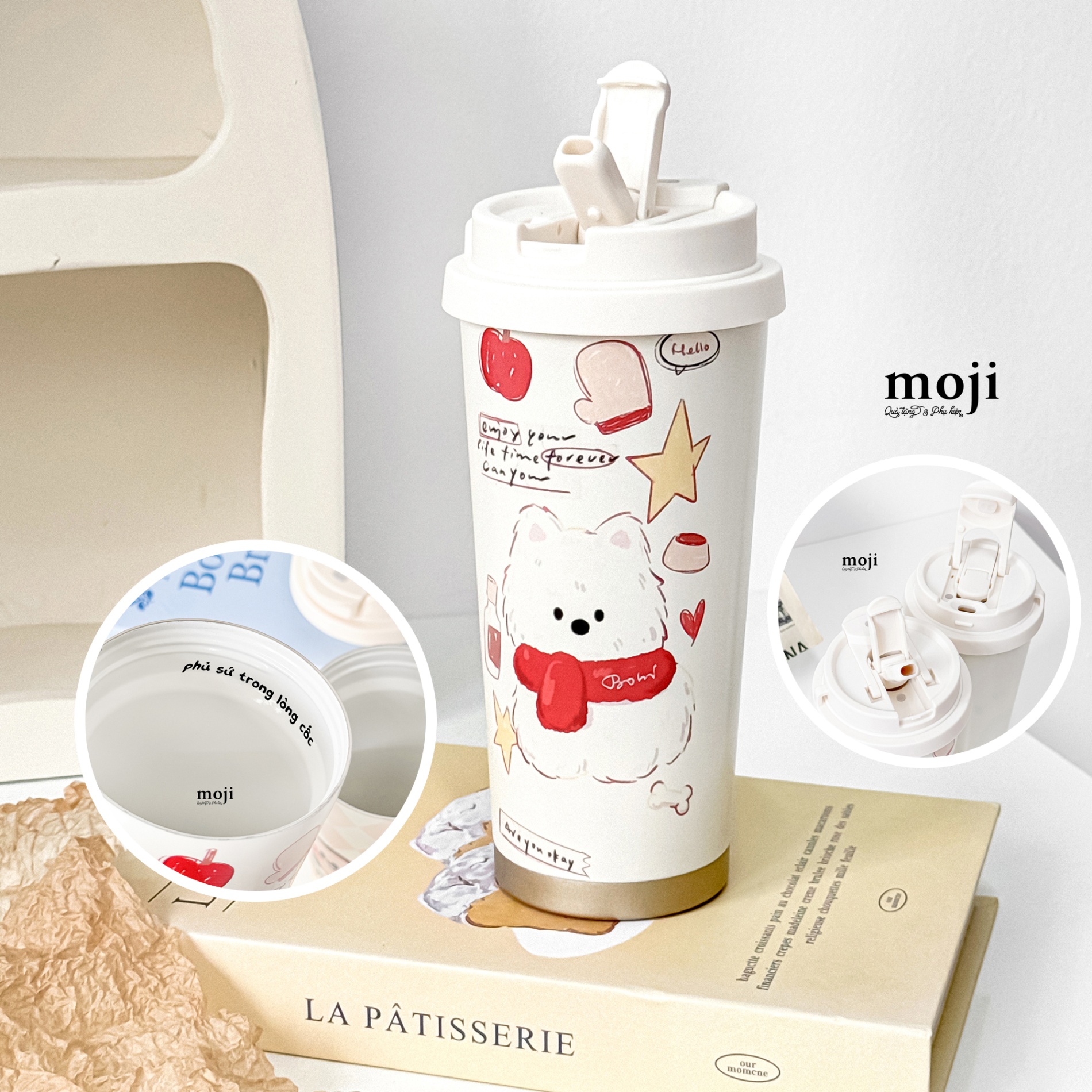 Ly cốc giữ nhiệt phủ sứ Cute dog are you okay 530ml