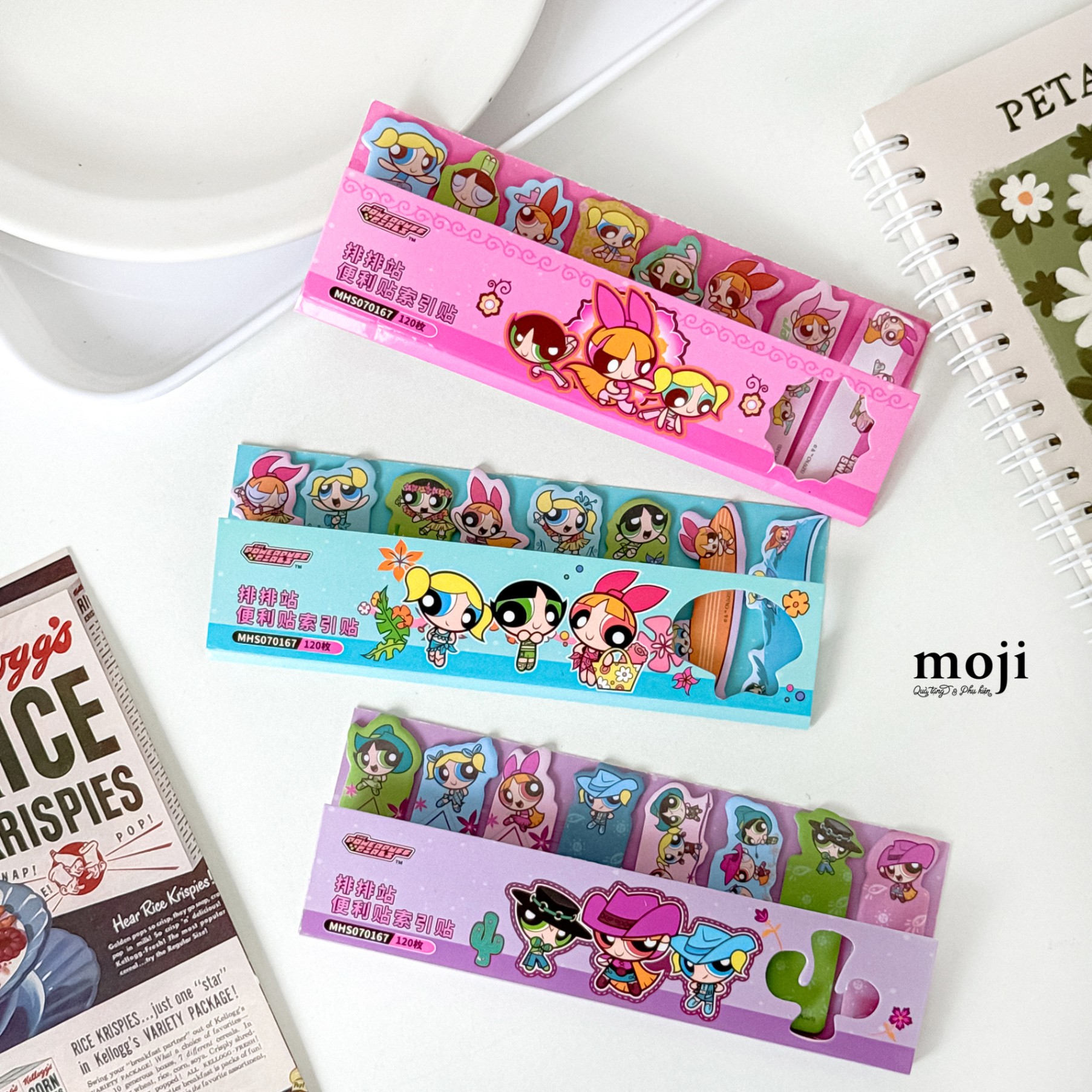 Bookmark MJ note Powerpuff Girls activities nền nhiều họa tiết