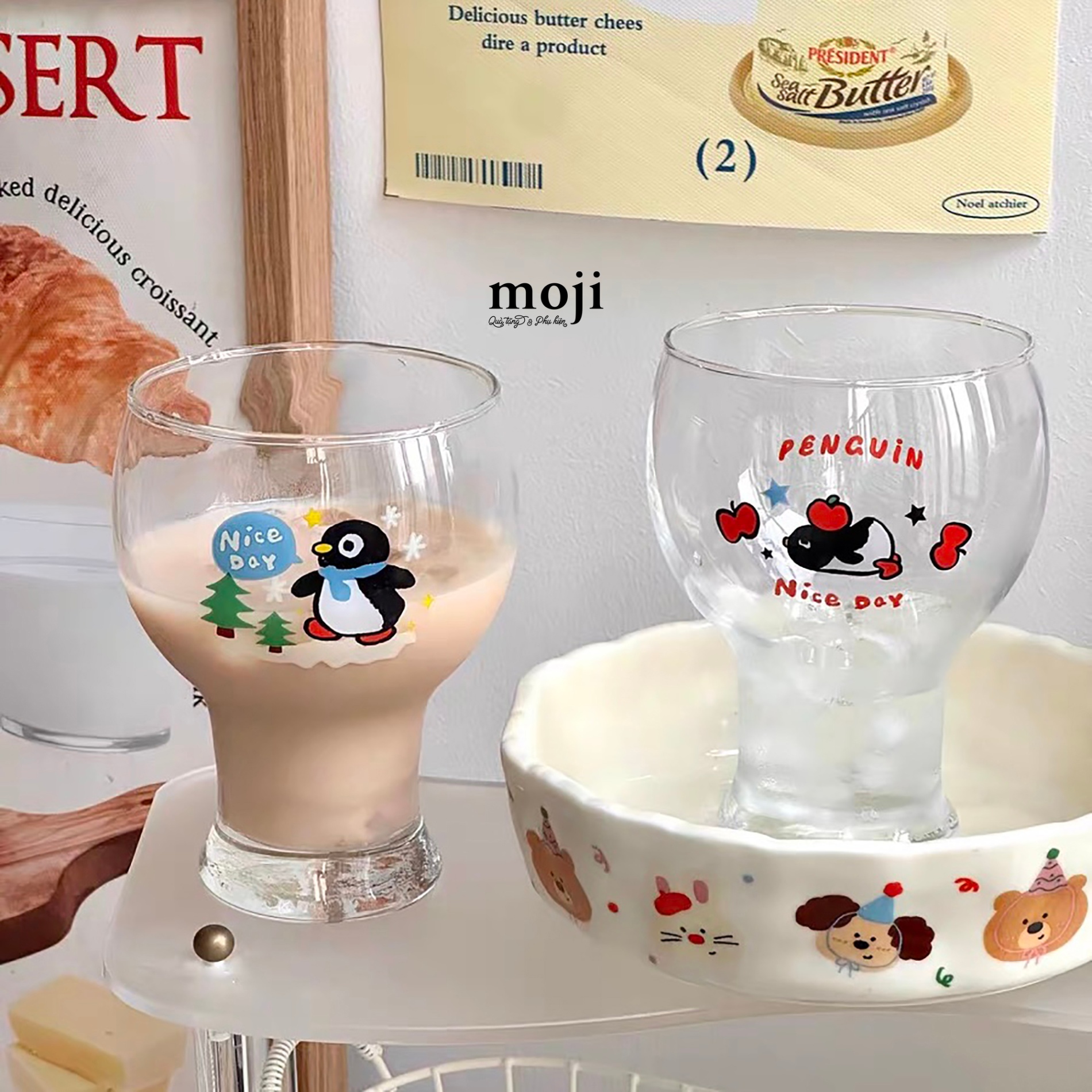 Ly cốc thủy tinh Penguin chim cánh cụt nice day 400ml
