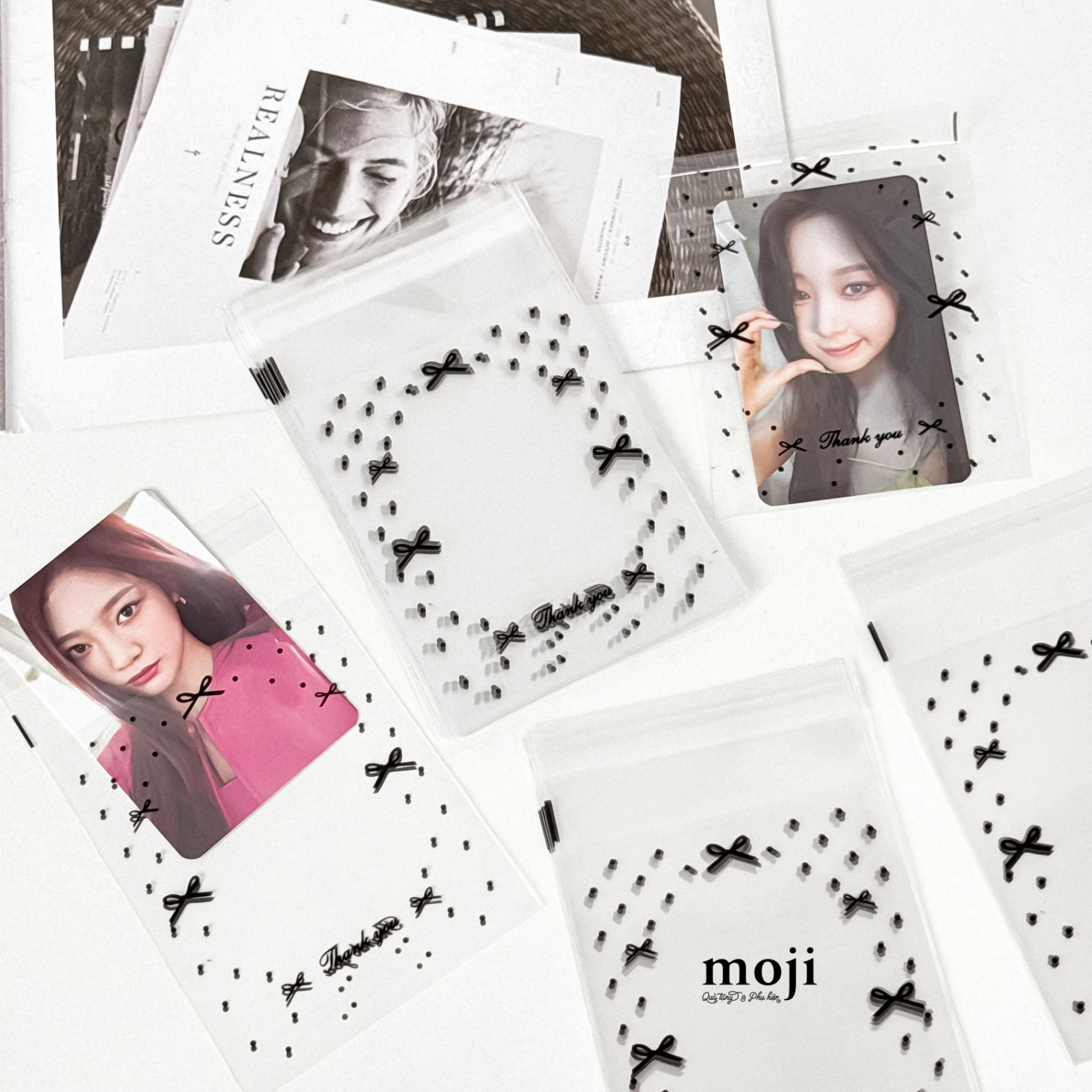 Sleeve đựng card dán Bow nơ chấm bi thank you 8x10 set50