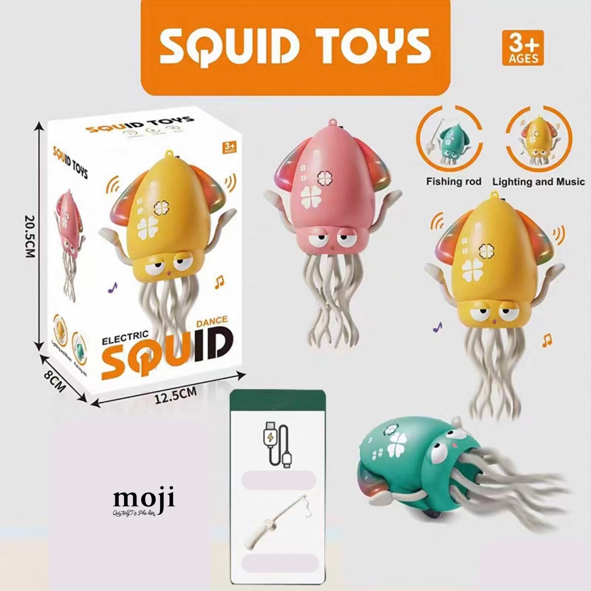 Đồ chơi mini Squid bạch tuộc nhảy múa có đèn nhạc sạc tích điện