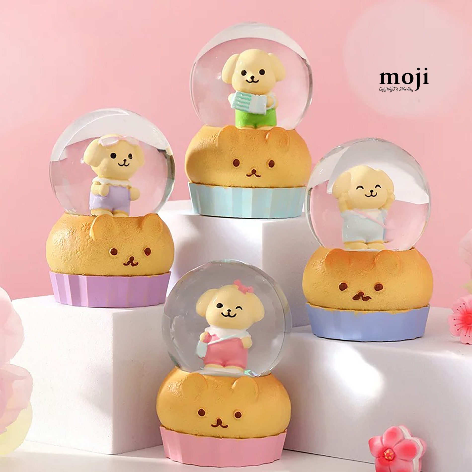 Quả cầu tuyết Cute dog cupcake có đèn 5x7