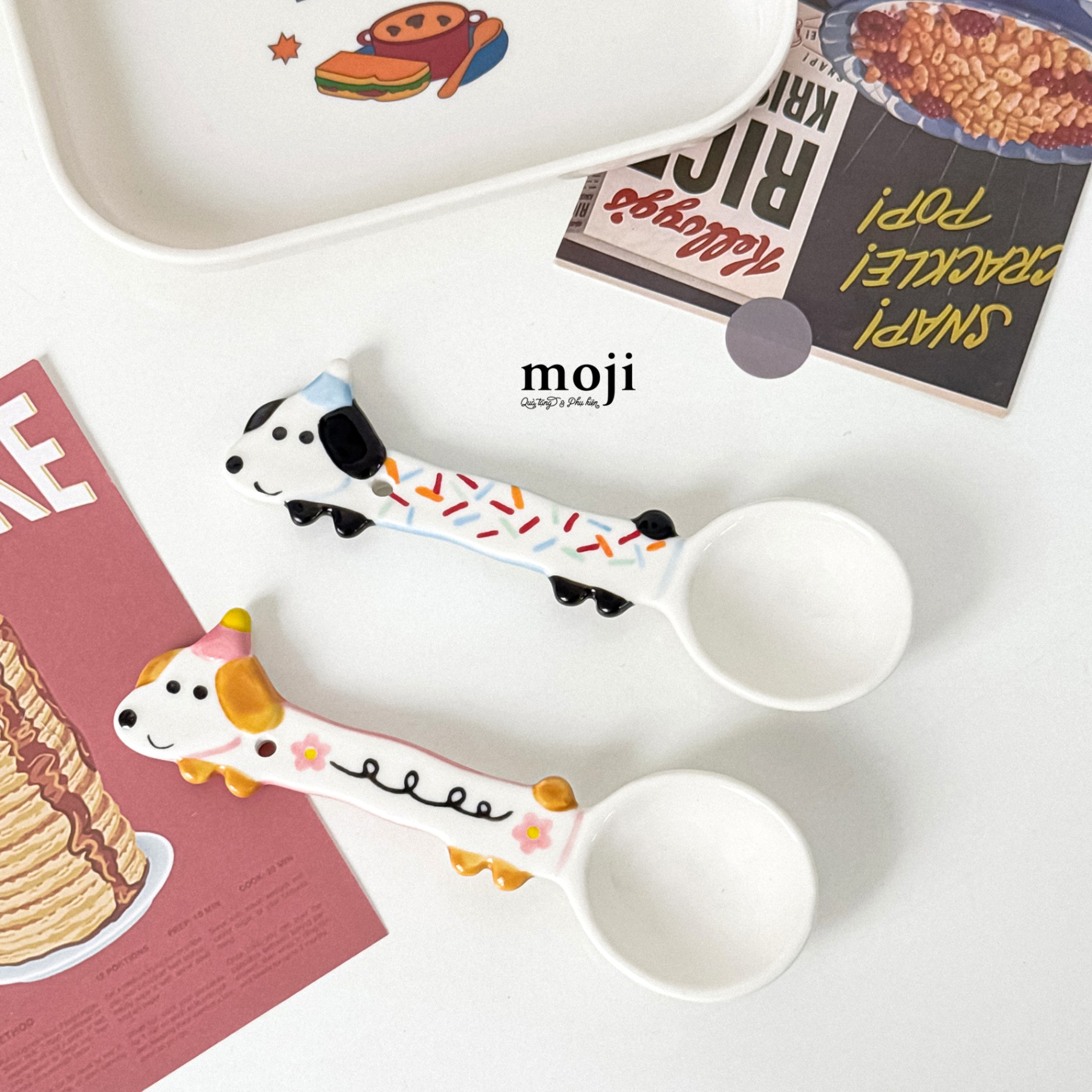 Thìa muỗng sứ Cute dog thân dài họa tiết