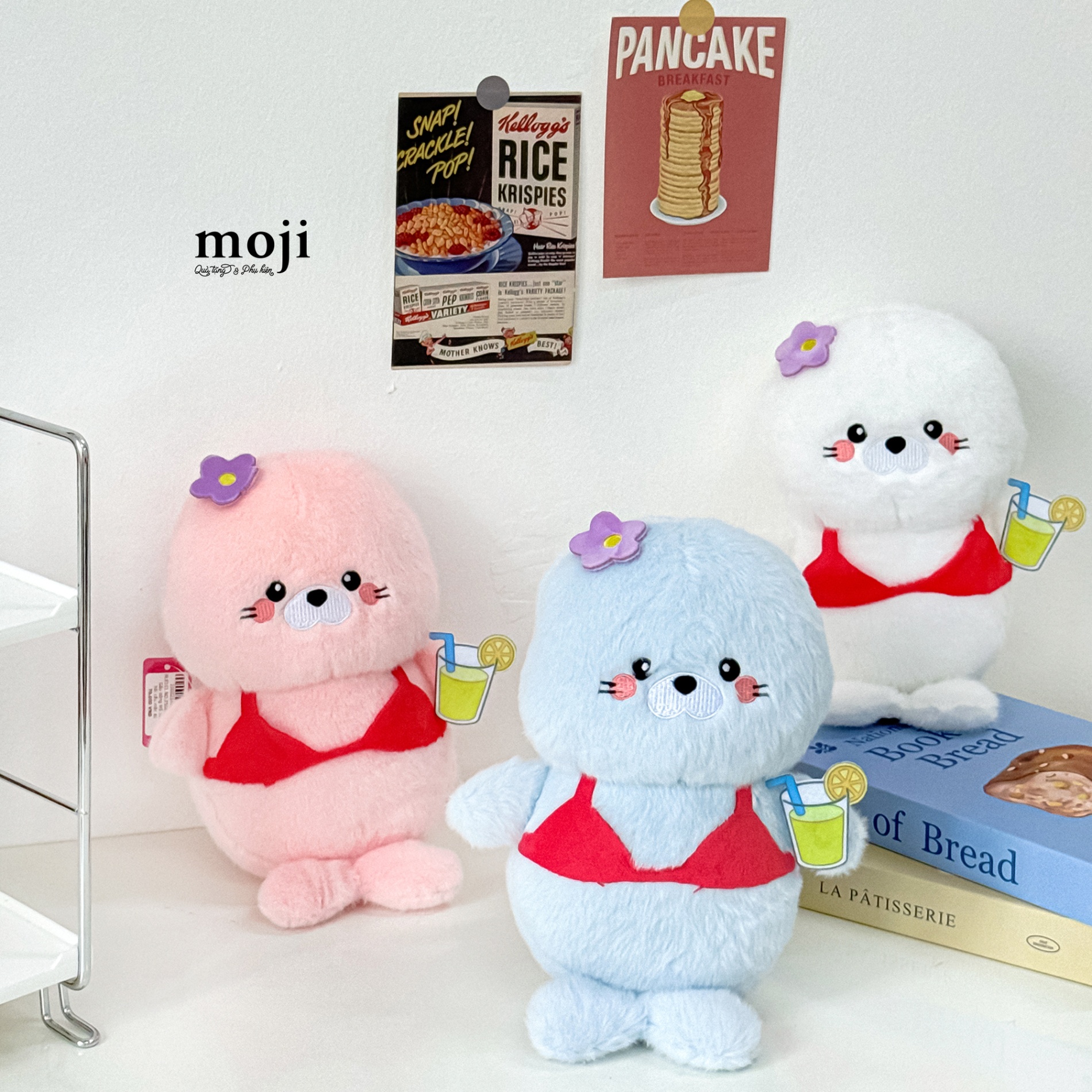 Gấu bông MS Seal hải cẩu mặc áo bơi hoa nhỏ nước chanh 23cm