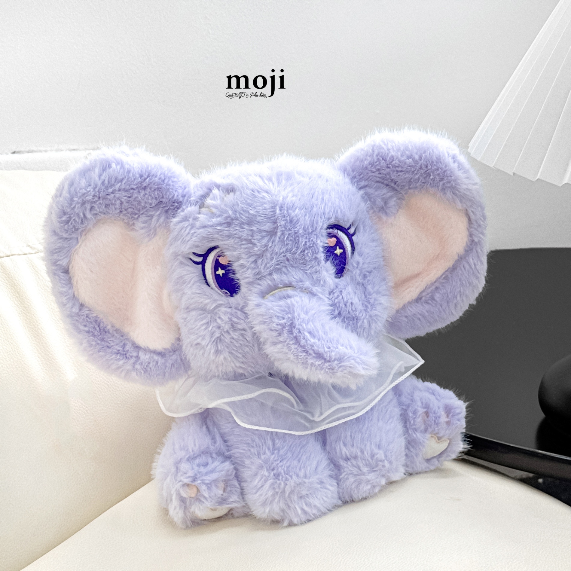 Gấu bông MS Elephant chú voi mắt long lanh đeo vòng cổ voan ngồi 23cm