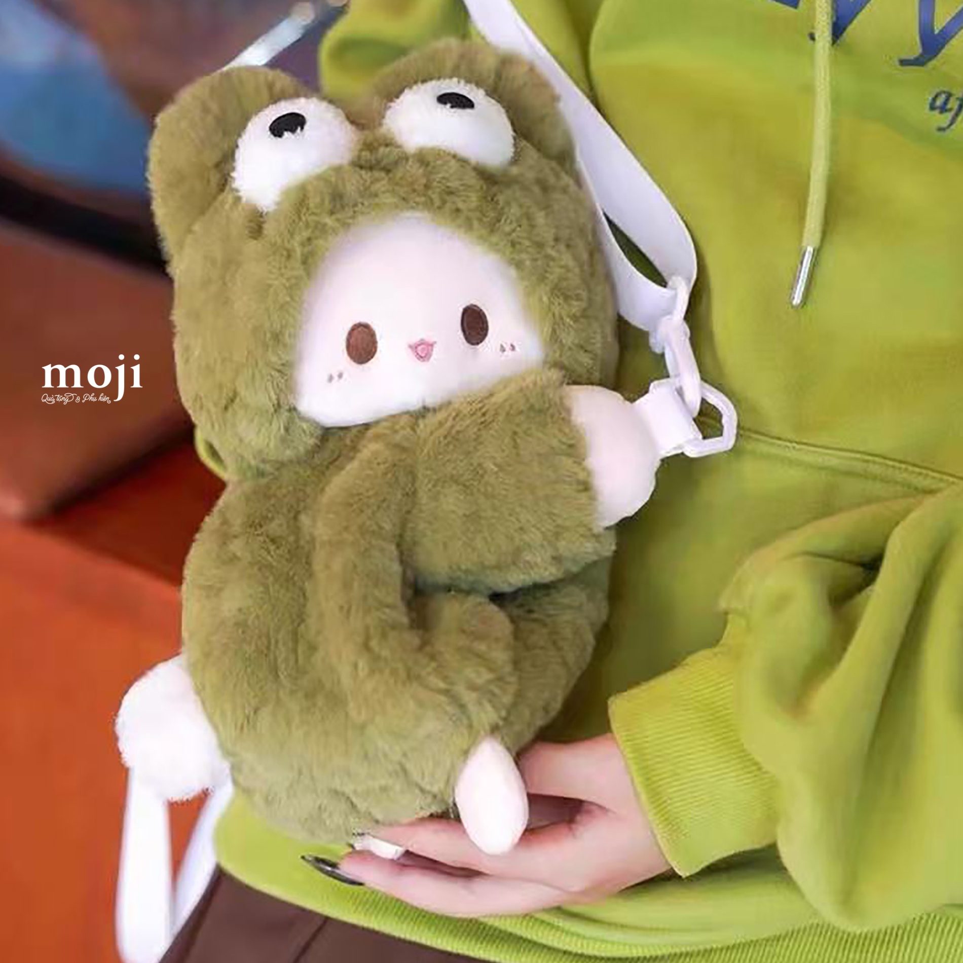 Balo gấu bông Cute animal cosplay frog big eyes 26cm