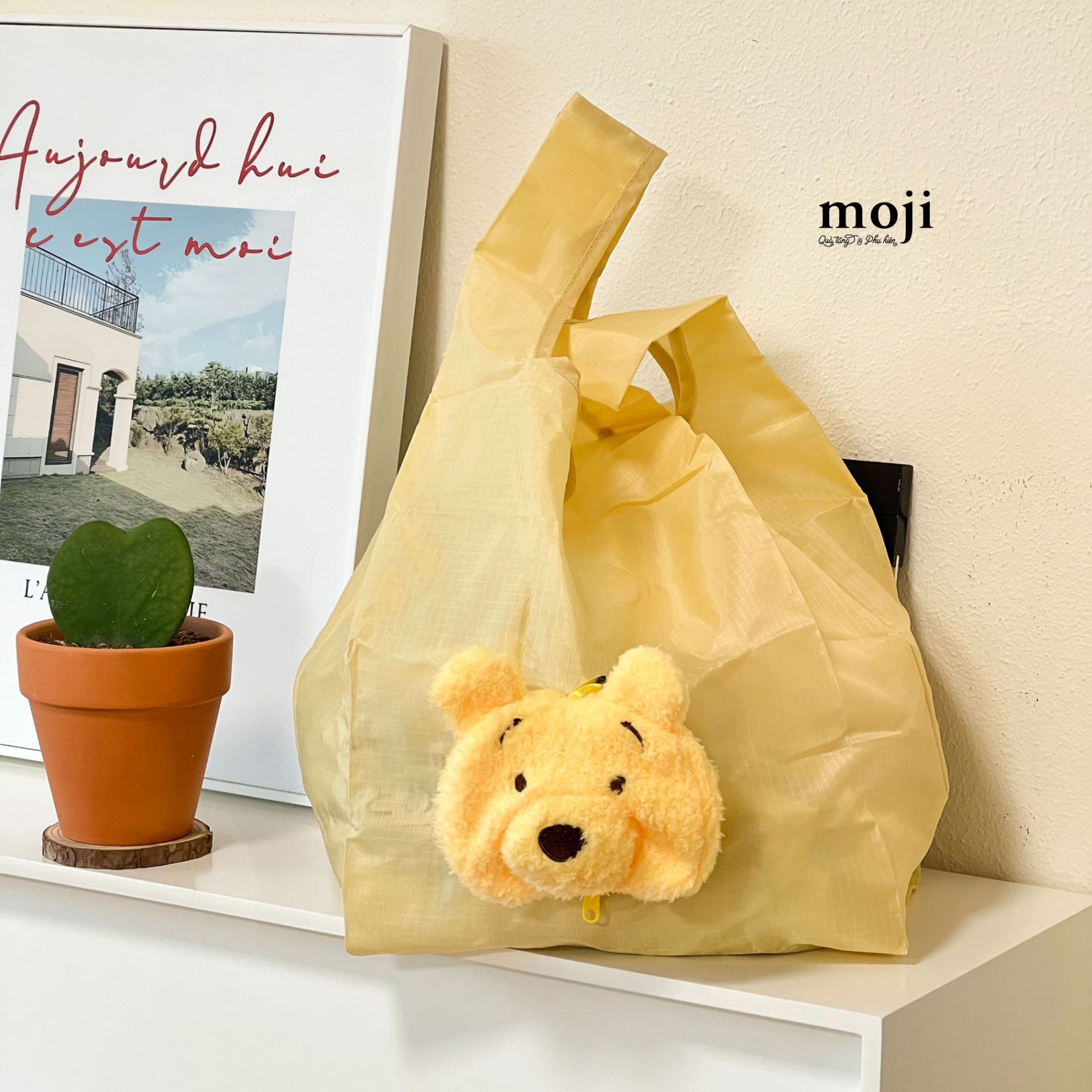 Túi đeo vải gấp gọn Gấu Pooh face có tai 25x32