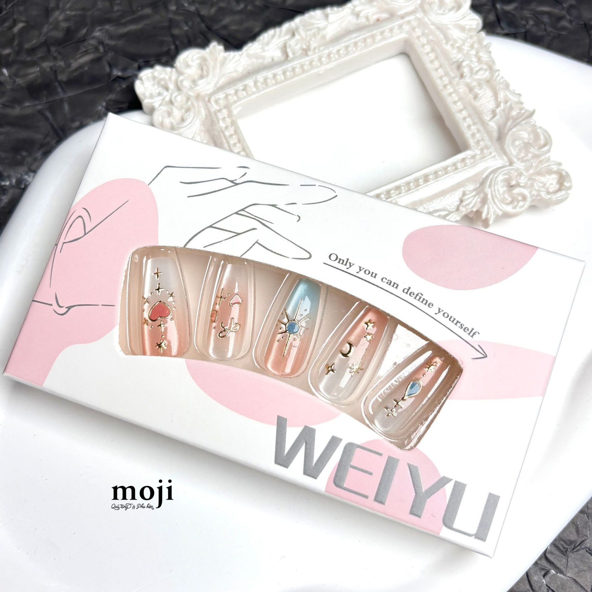 Móng tay giả Heart bow moon star cây đàn kèm keo WY669 set30