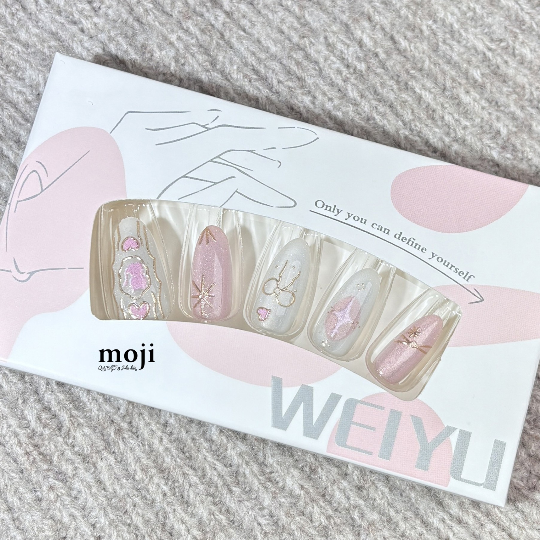 Móng tay giả Pink cat bow heart star kèm keo WY736 set30