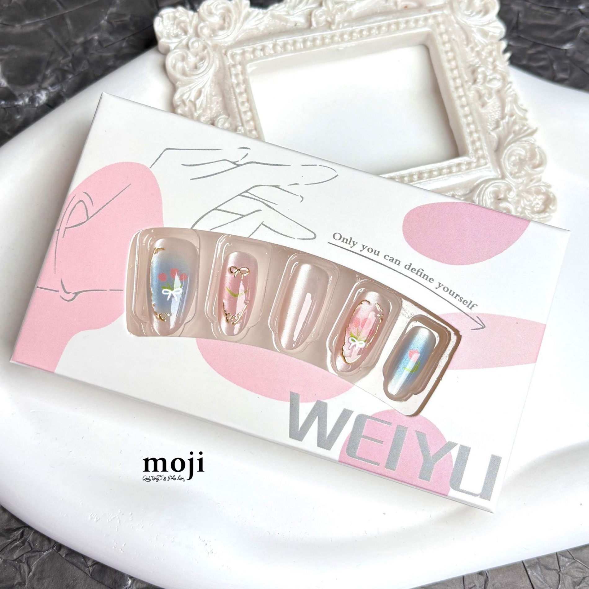 Móng tay giả Tulip flower bow kèm keo WY241 set30