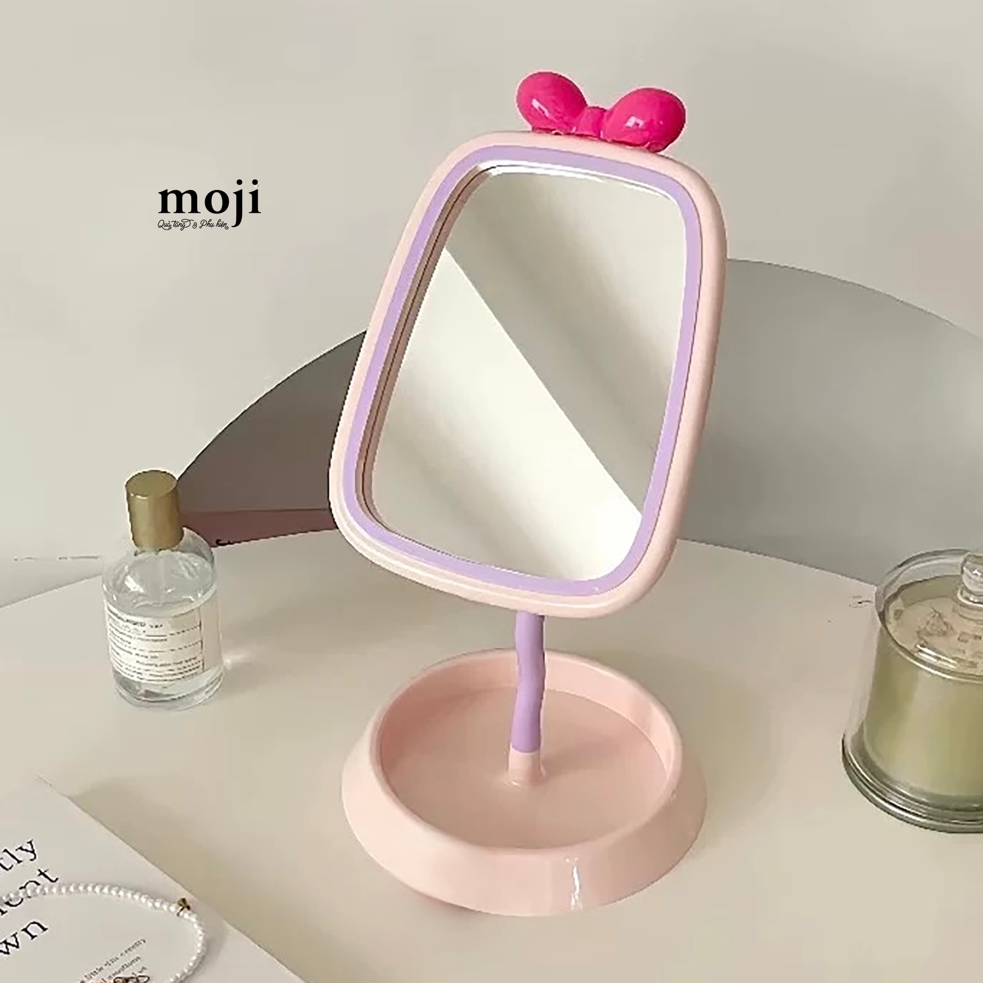 Gương để bàn Bow nơ chấm tròn phối màu đa năng 14x18