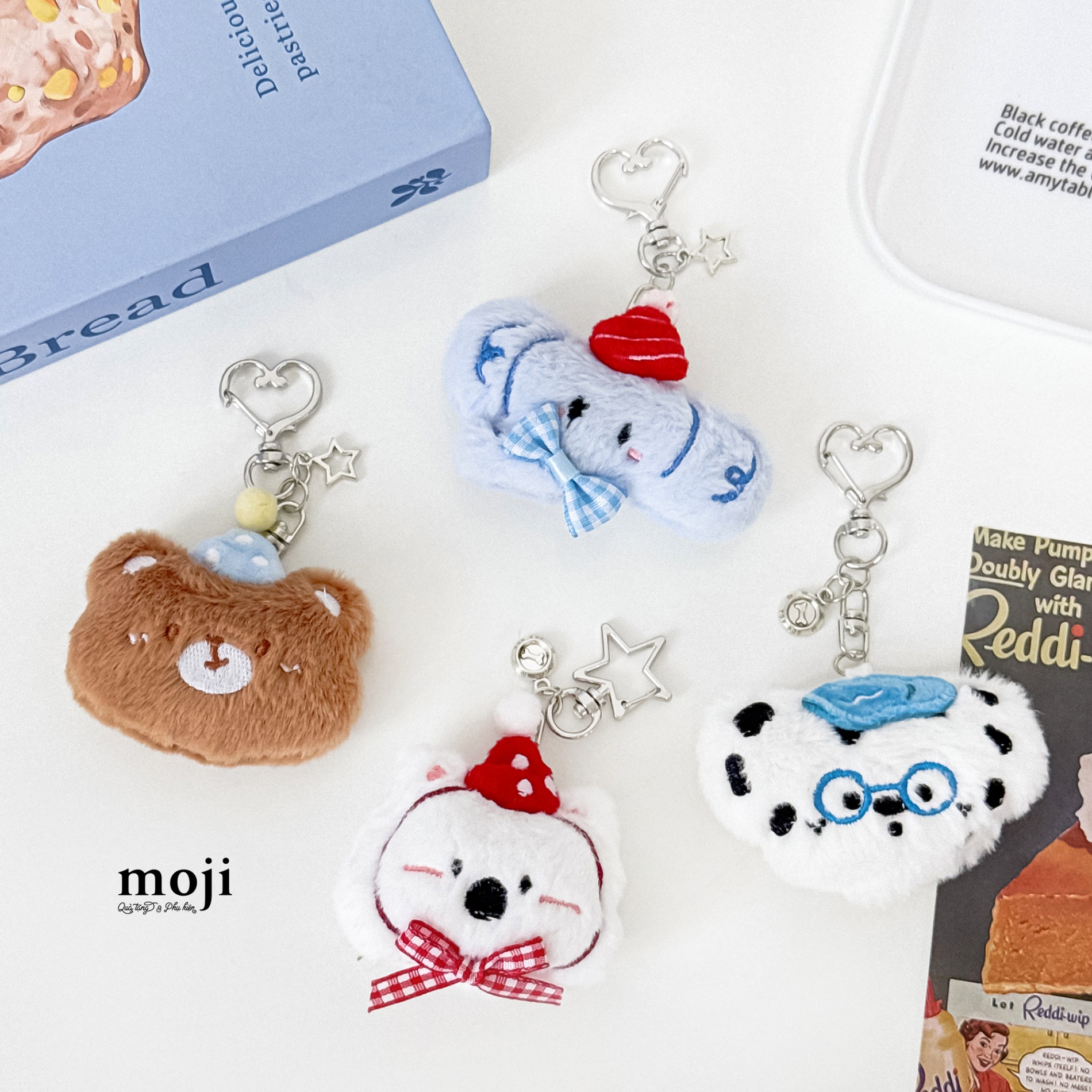 Móc khóa nhồi bông Animal face đội mũ