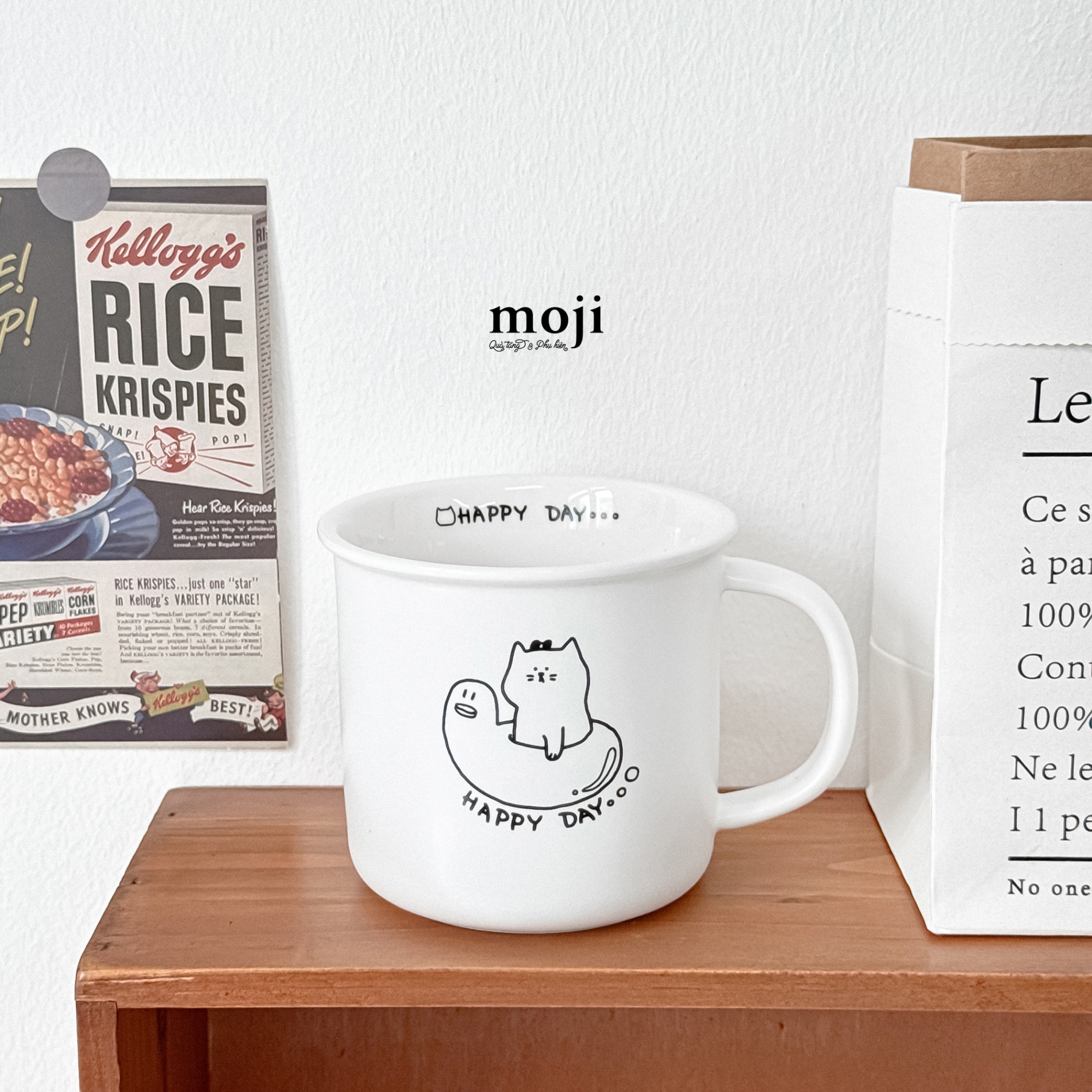 Ly cốc sứ Black and white cat phao bơi happy day 400ml