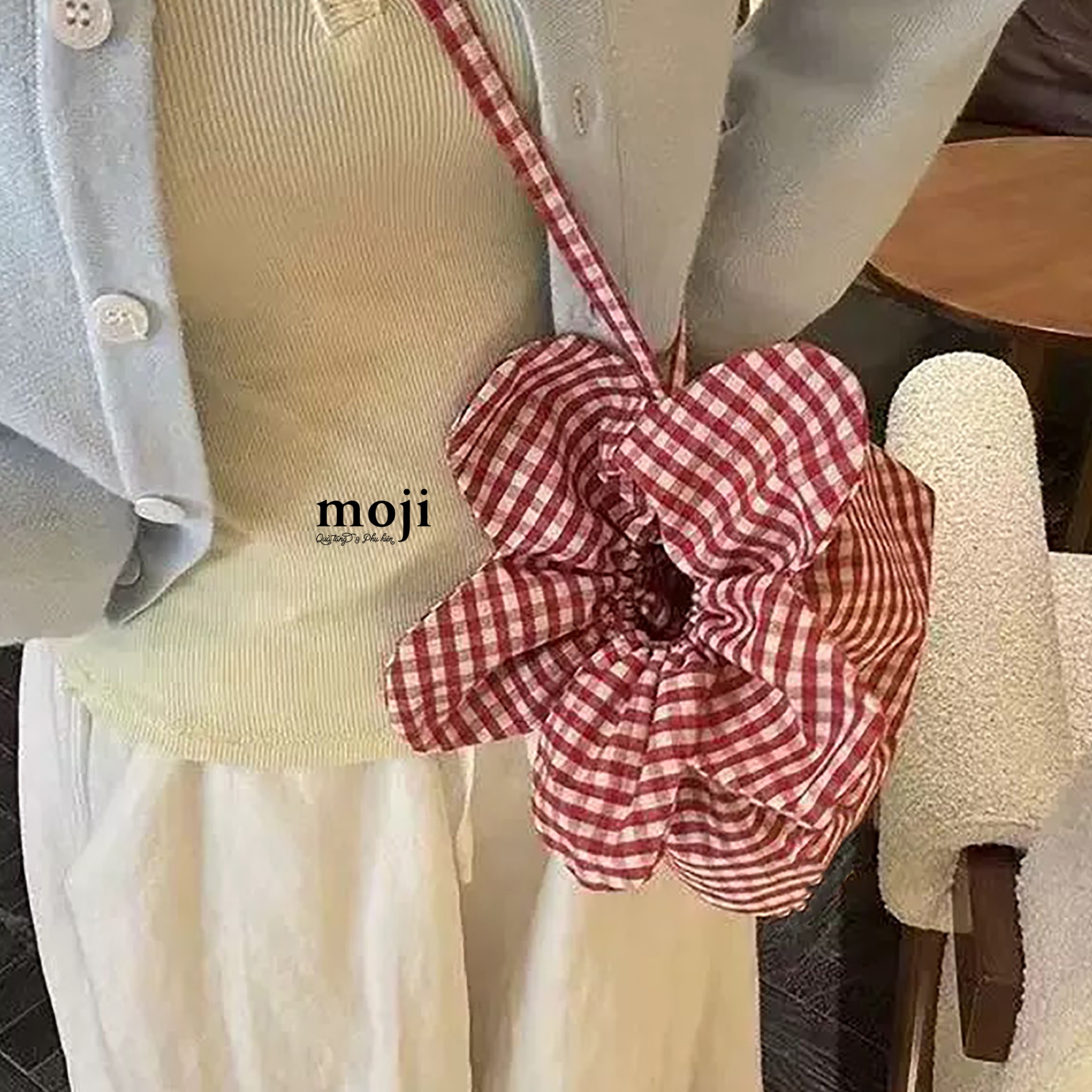 Túi đeo chéo vải Flower kẻ ô 6x13x17