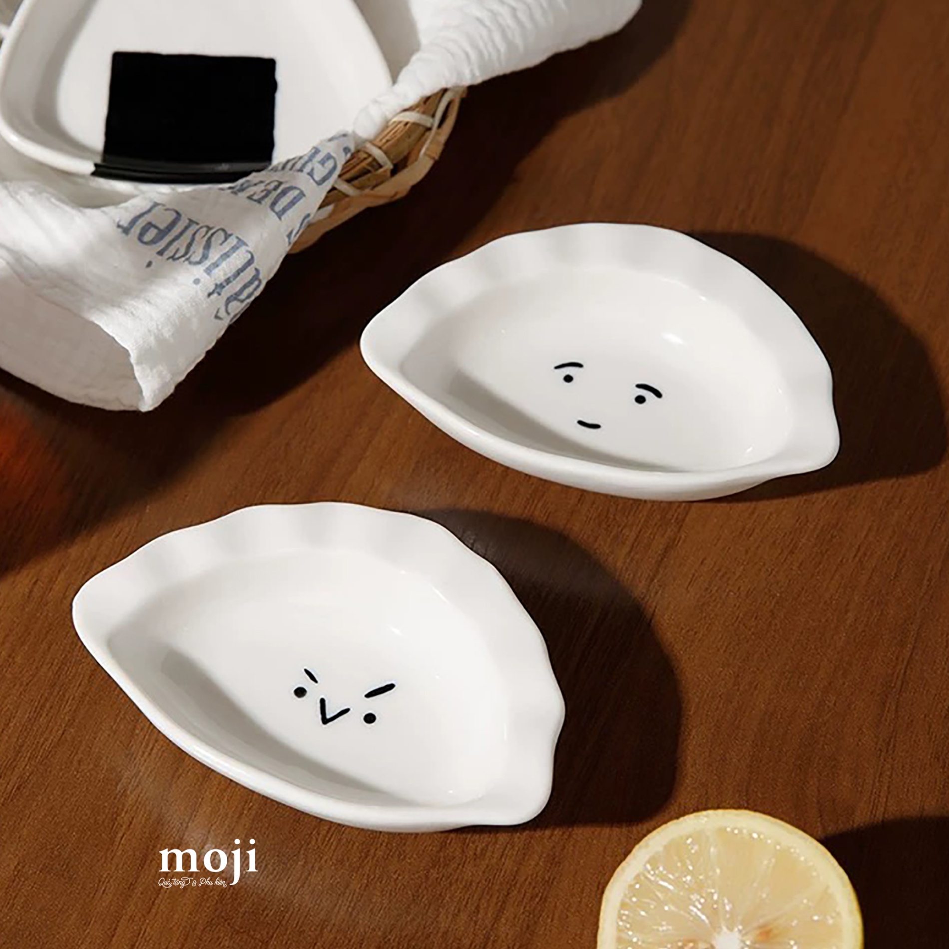 Đĩa gốm sứ mini Food sủi cảo biểu cảm 10x12