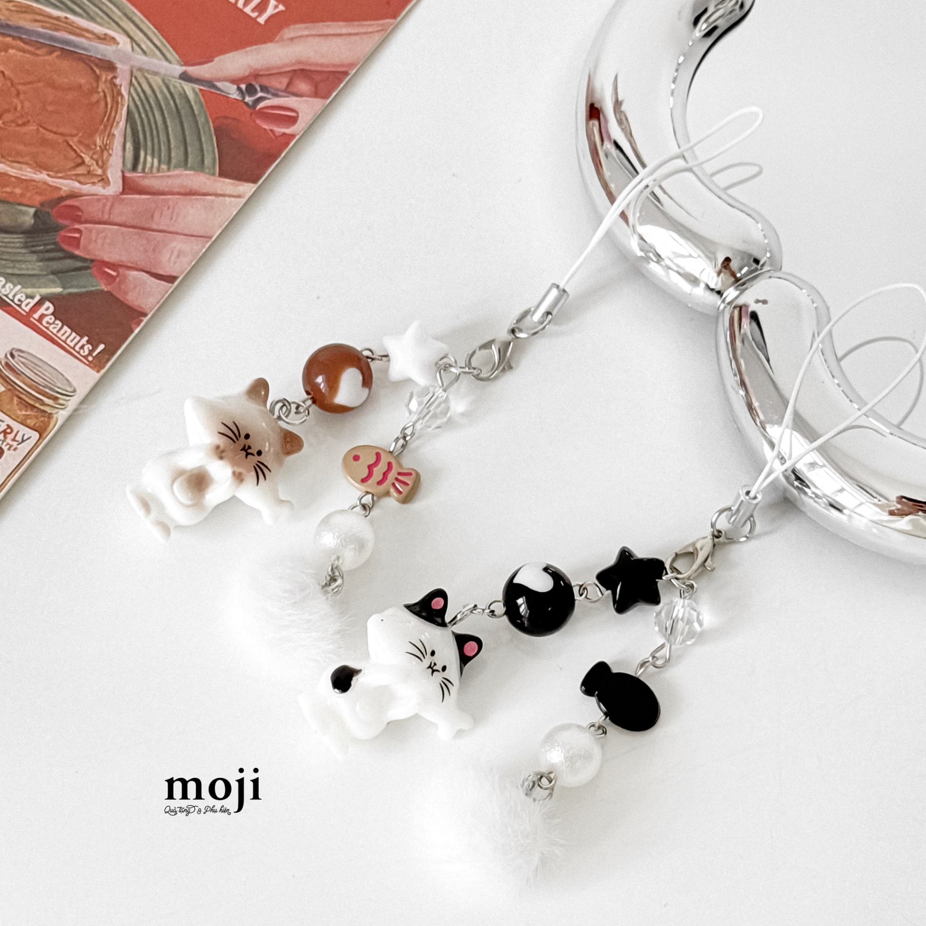Móc đeo điện thoại Cute cat yummy cá nhỏ khối lông xù