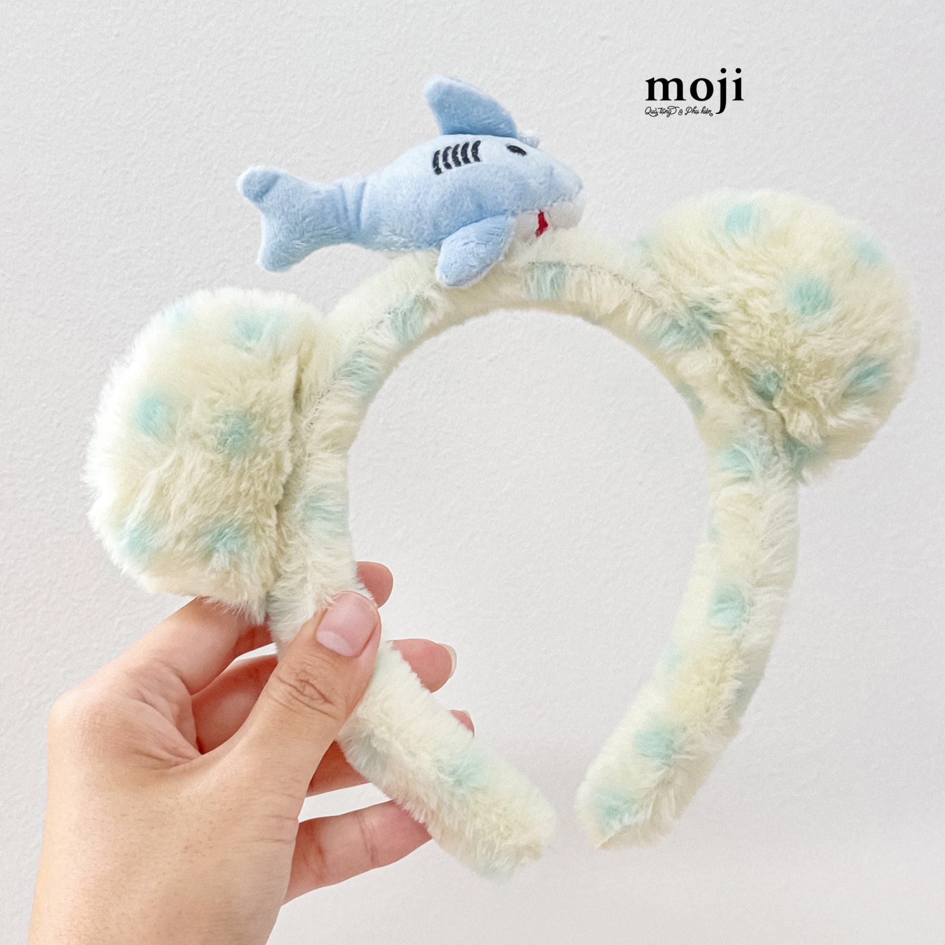 Băng đô bờm lông xù Cute shark cá mập tai gấu chấm bi