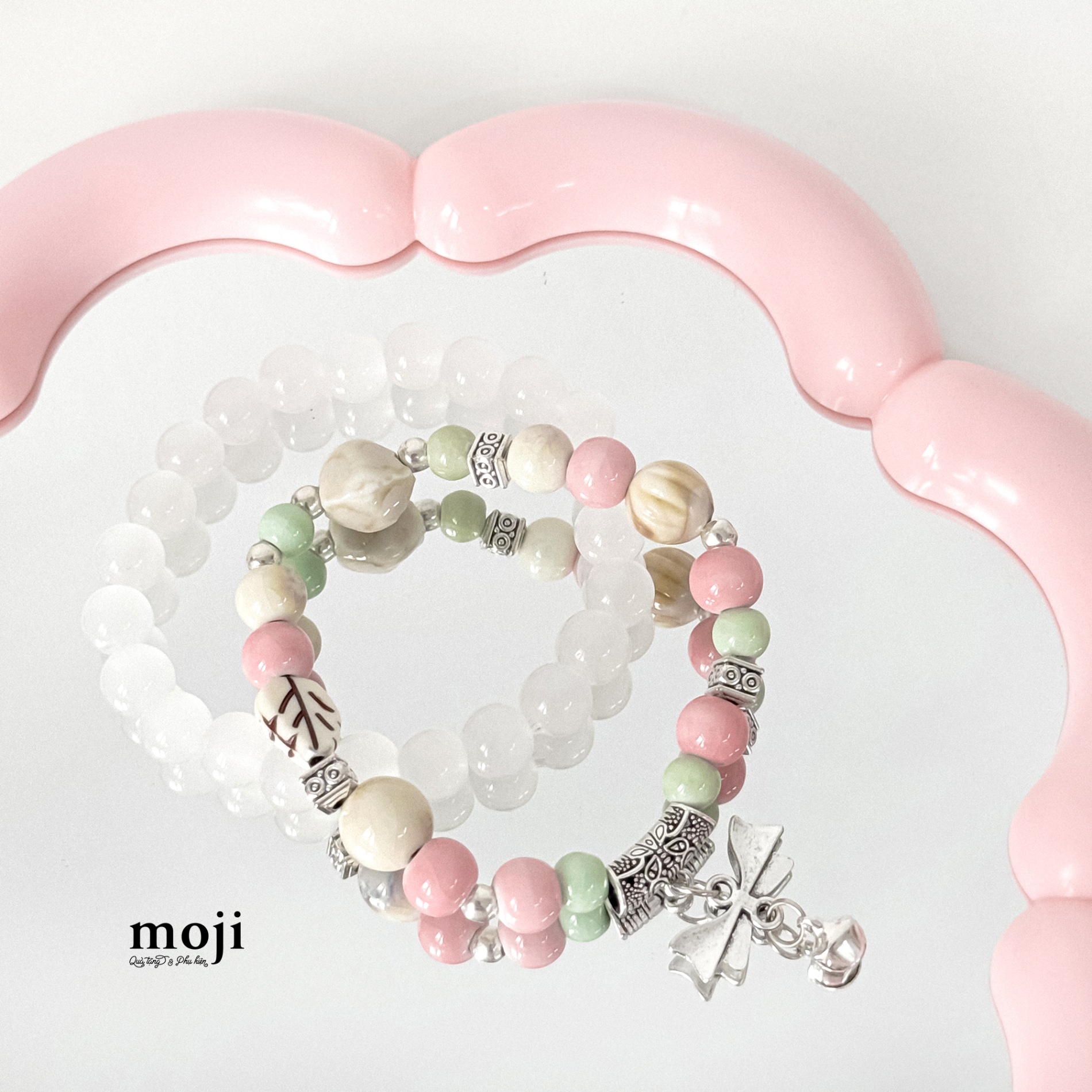Vòng tay set2 Lá nhỏ tua rua chuỗi hạt màu sắc nhiều họa tiết