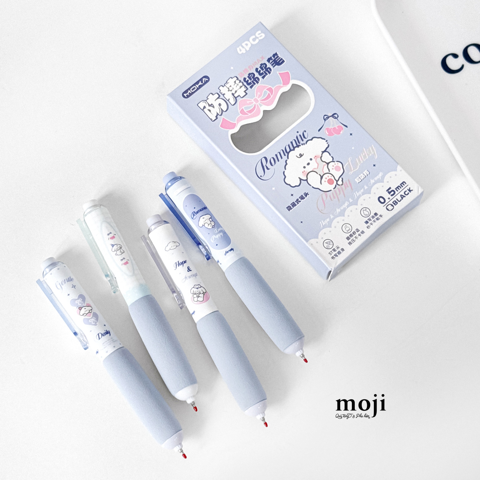Bút gel set4 mực đen Cute dog romantic lucky puppy