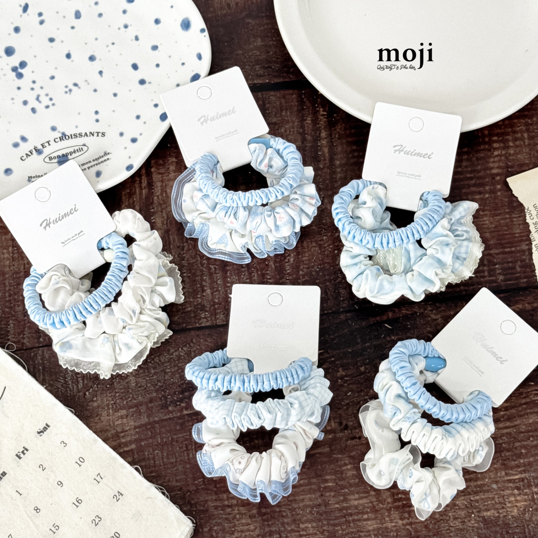 Buộc tóc set3 scrunchies Cute animal face heart nơ nhỏ họa tiết kẻ chấm bi