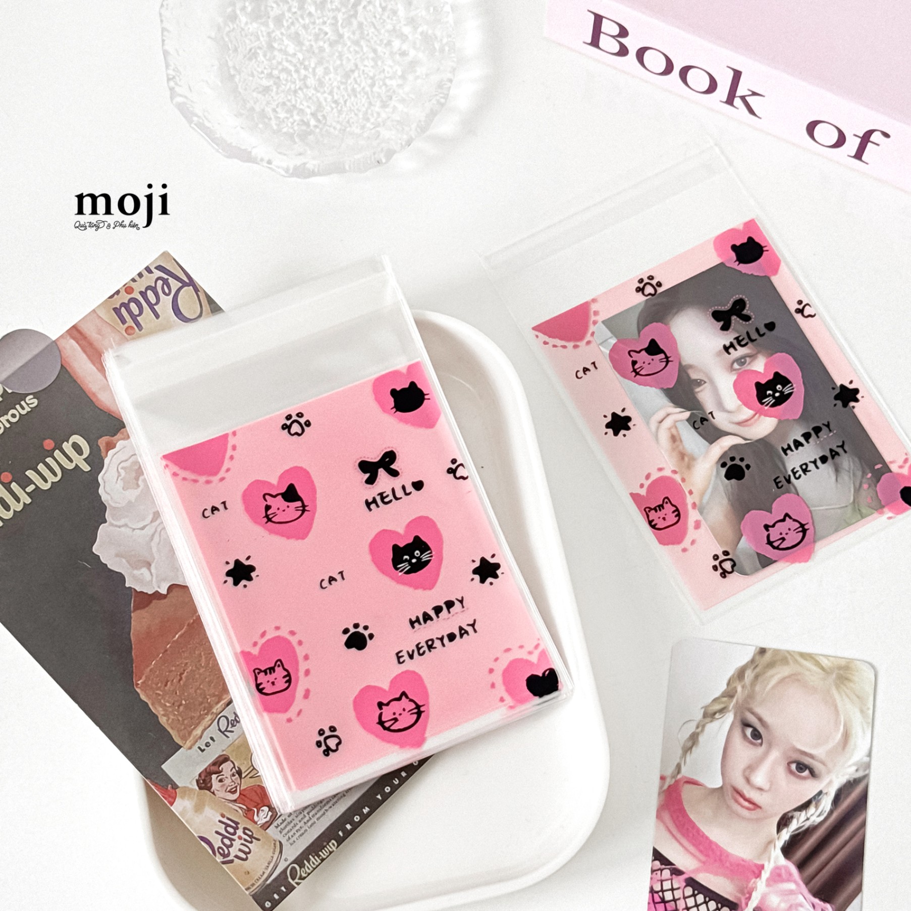 Sleeve đựng card dán Cute cat face heart happy everyday 8x10 set50