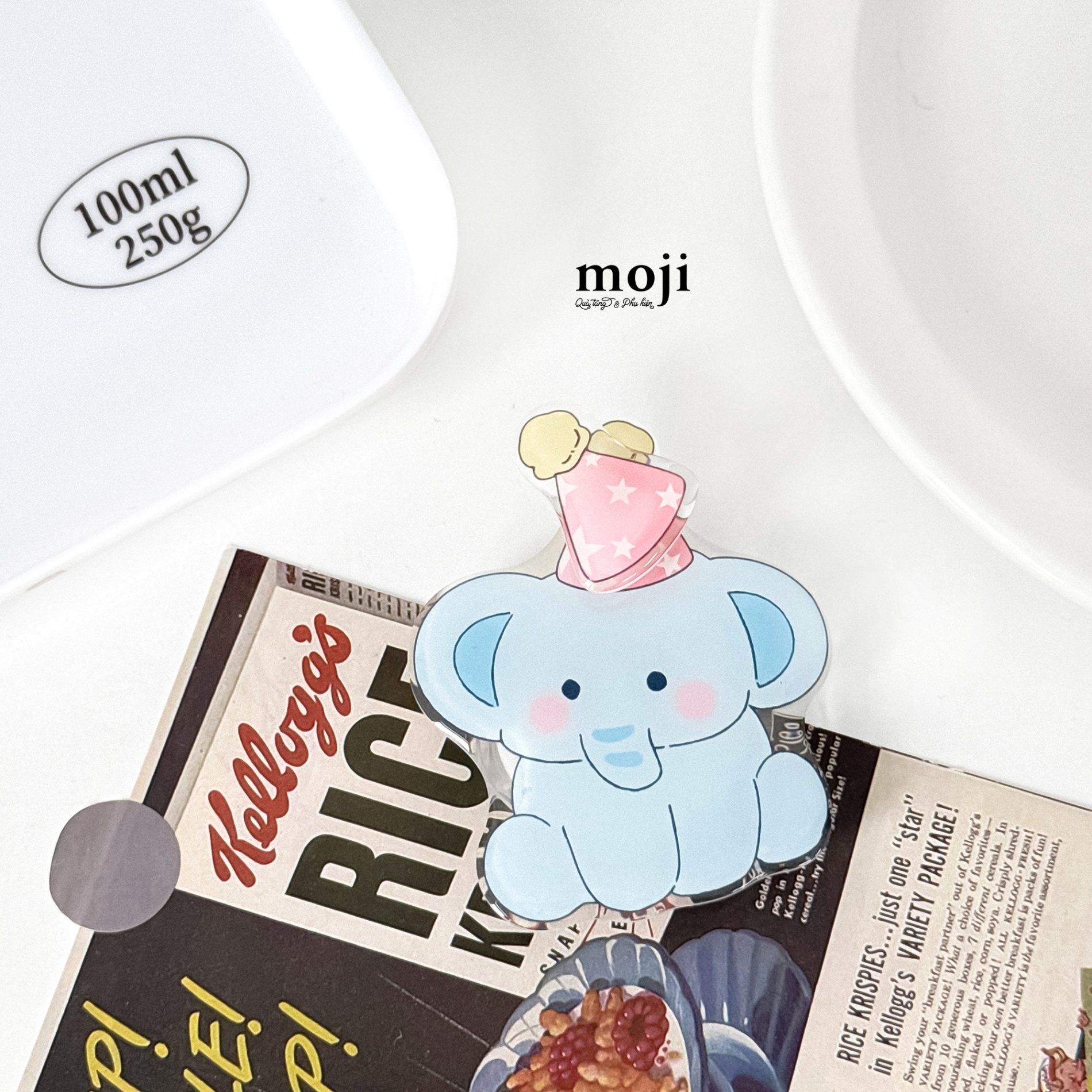 Mojipop cắt hình Elephant chú voi ngồi đội mũ xoay