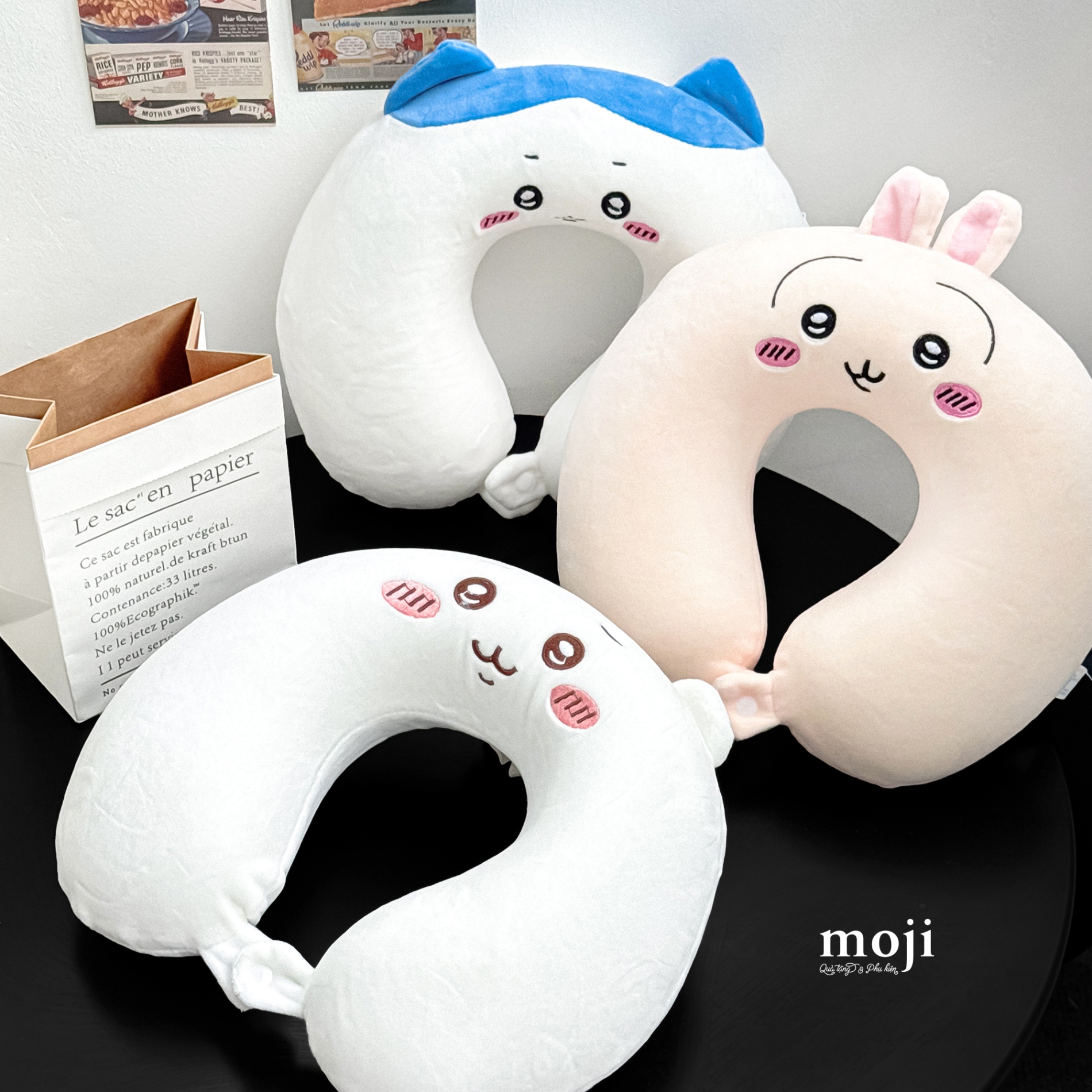 Gấu bông chữ U ruột cao su Chiikawa face má hồng có tai