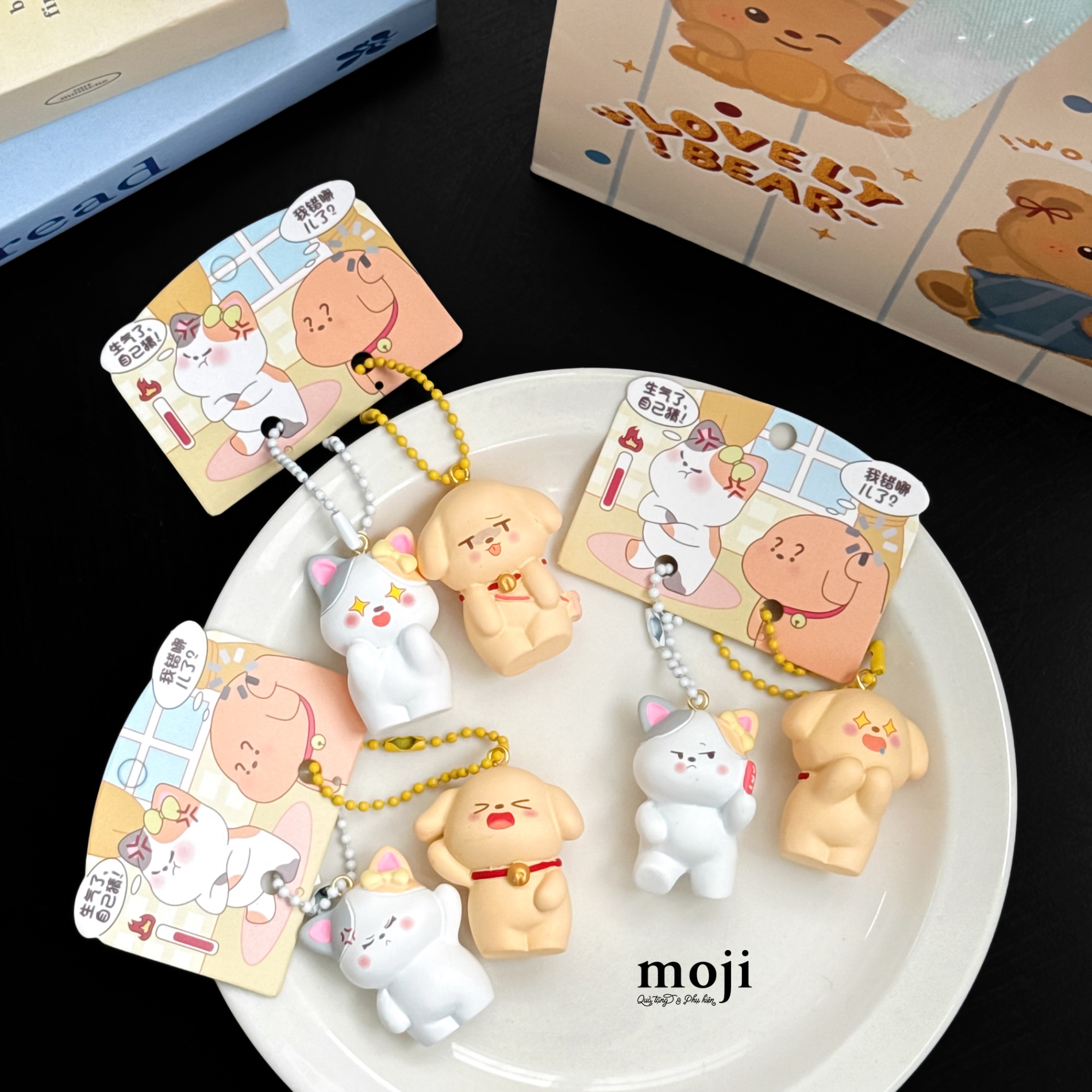 Móc khóa mini Couple cat dog biểu cảm set2