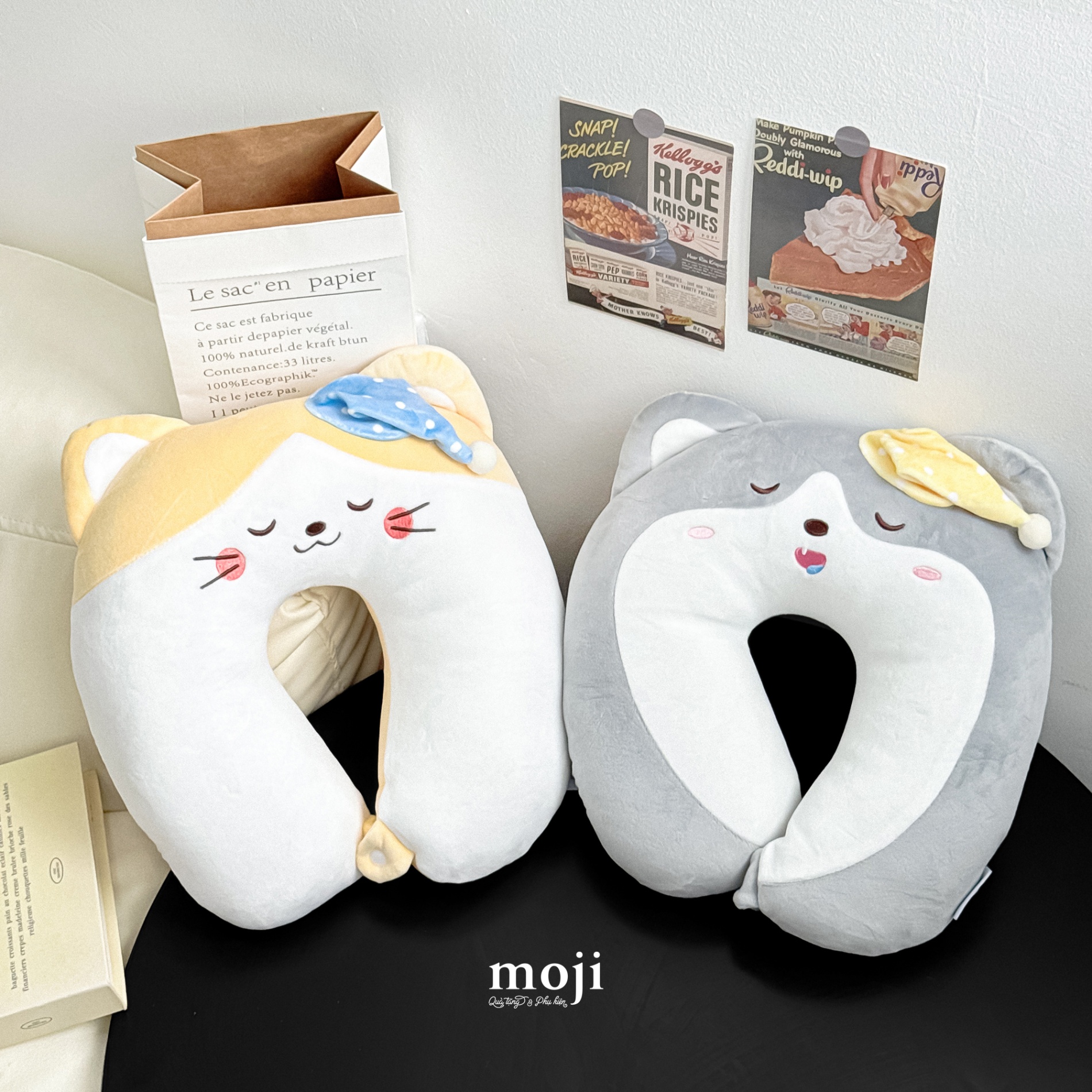 Gấu bông chữ U Cute animal face có tai đội mũ đi ngủ