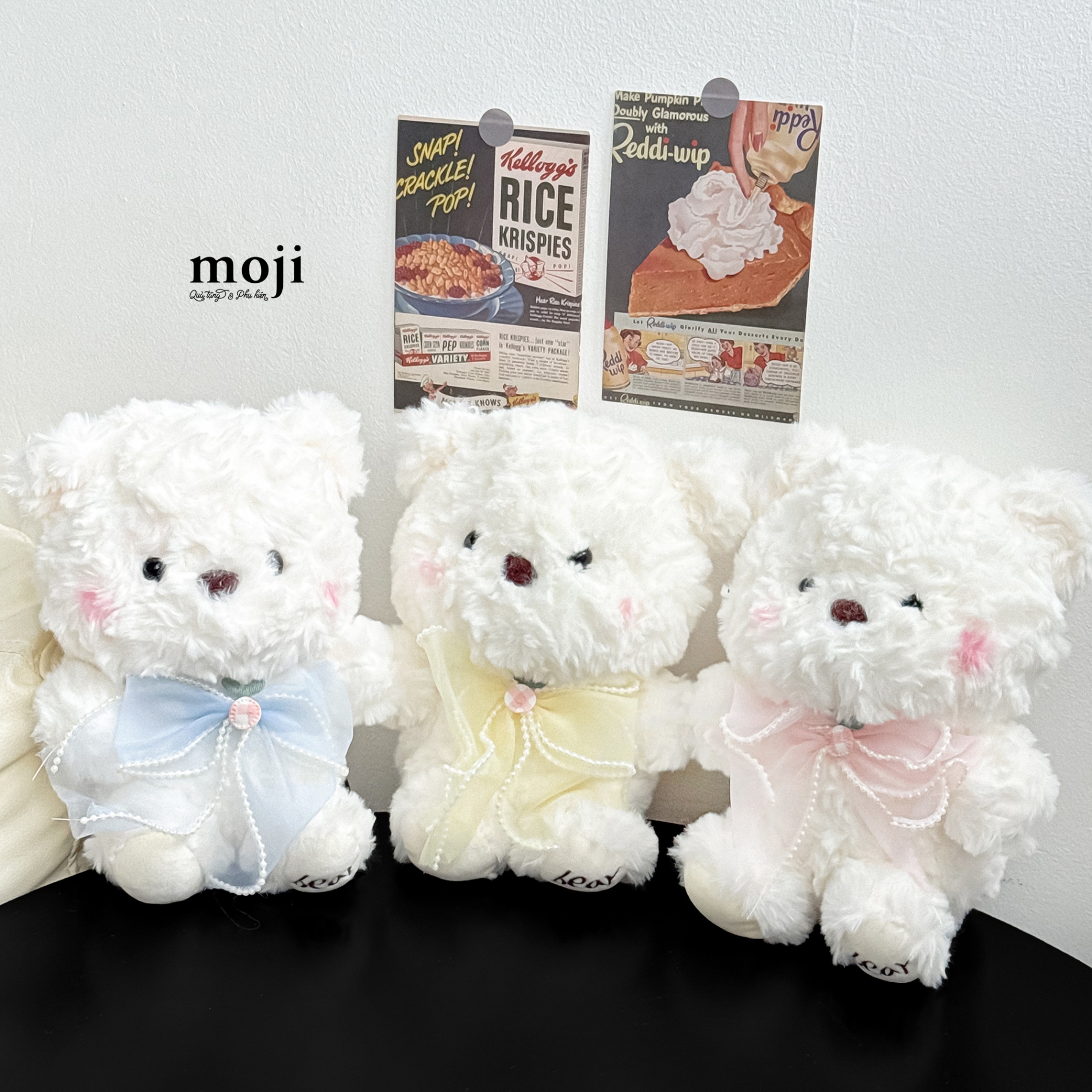 Gấu bông MS Baby bear đeo nơ voan viền ngọc trai 21cm