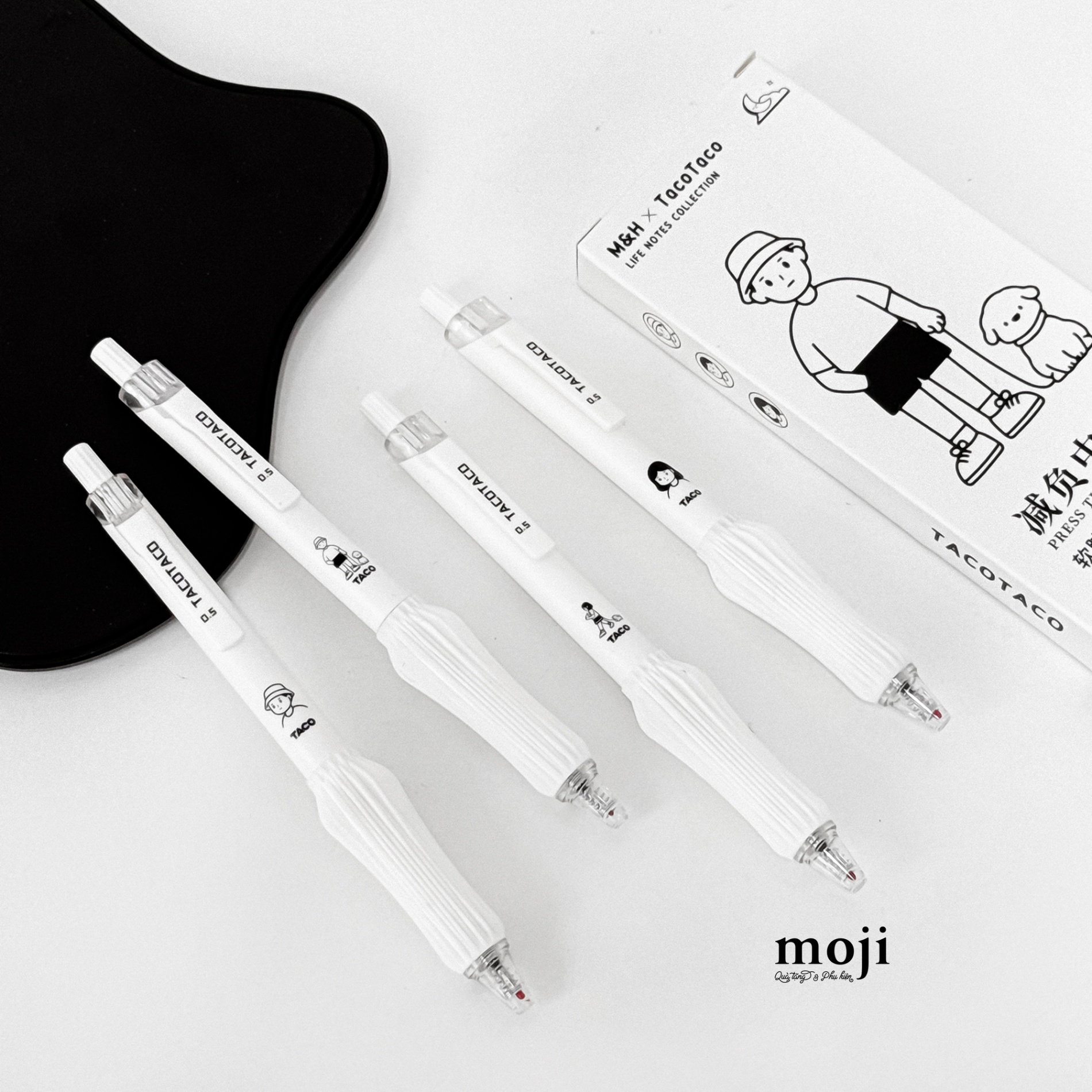 Bút gel set4 mực đen TACOTACO Little boy girl animal blue and white version