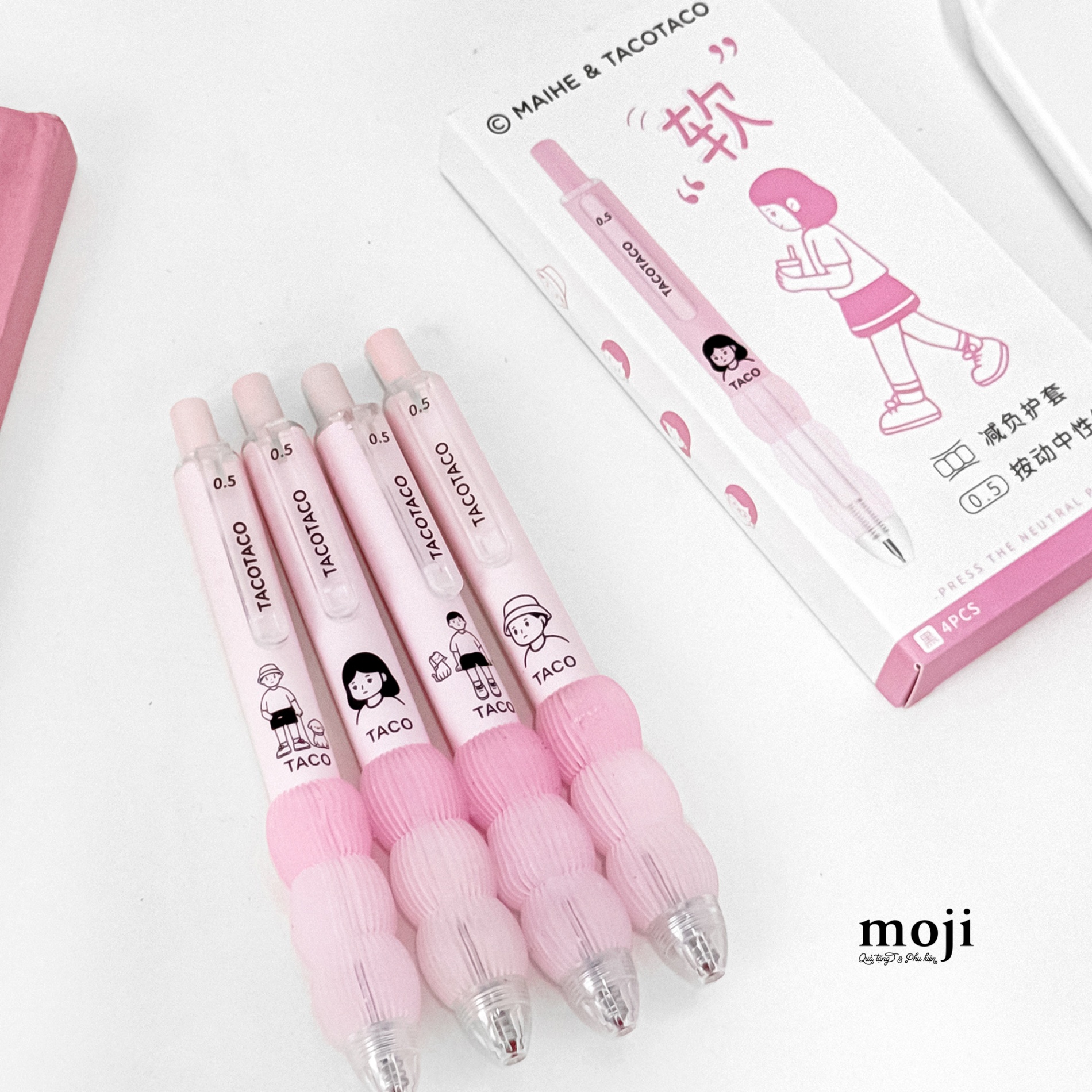 Bút gel set4 mực đen TACOTACO Little boy girl animal pink version