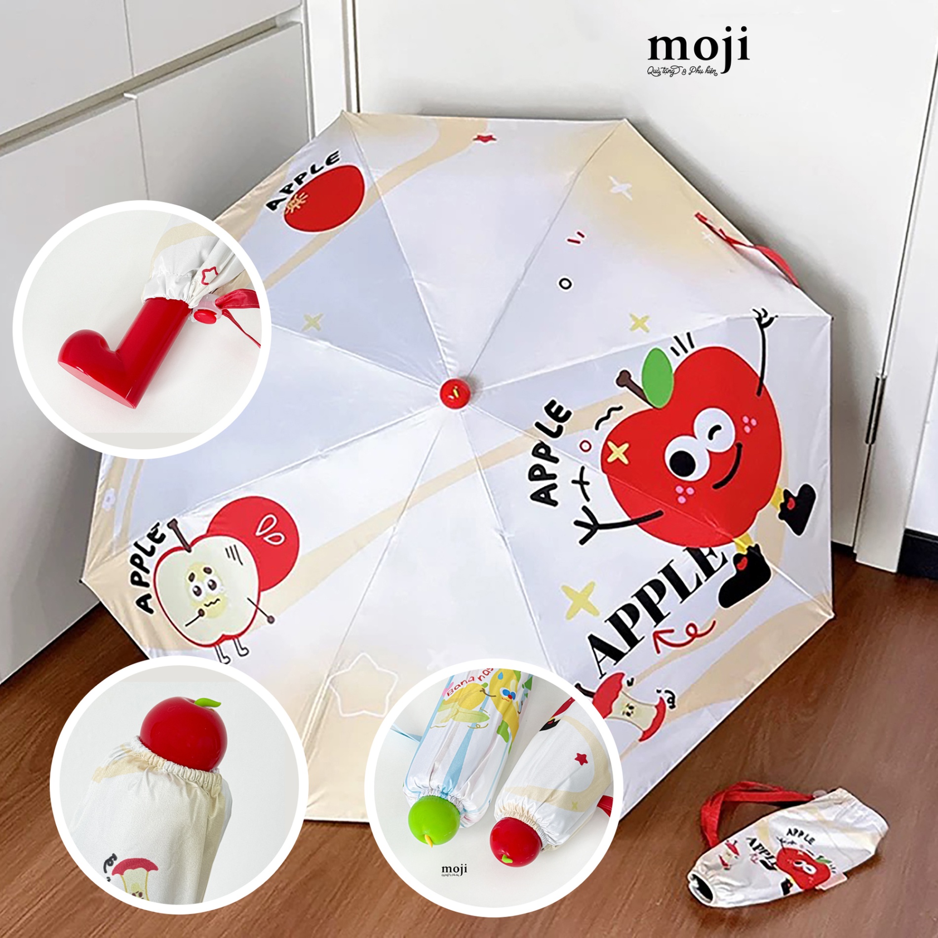 Ô dù gập chống UV A fruit party apple banana tay cầm dáng ủng