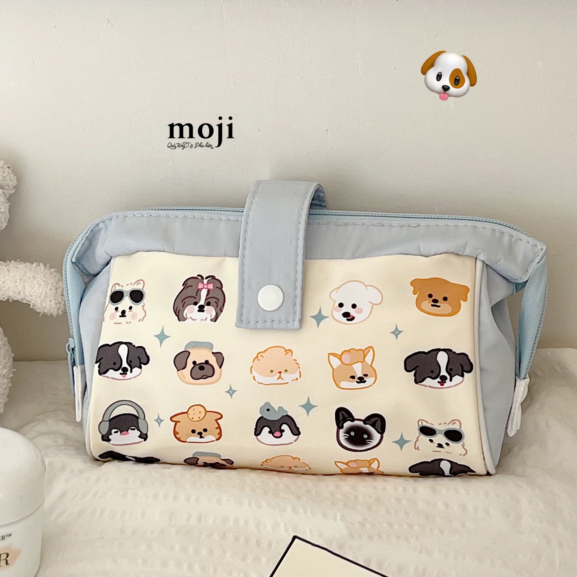Hộp bút lớn Cute dog face nền màu 8x12x20
