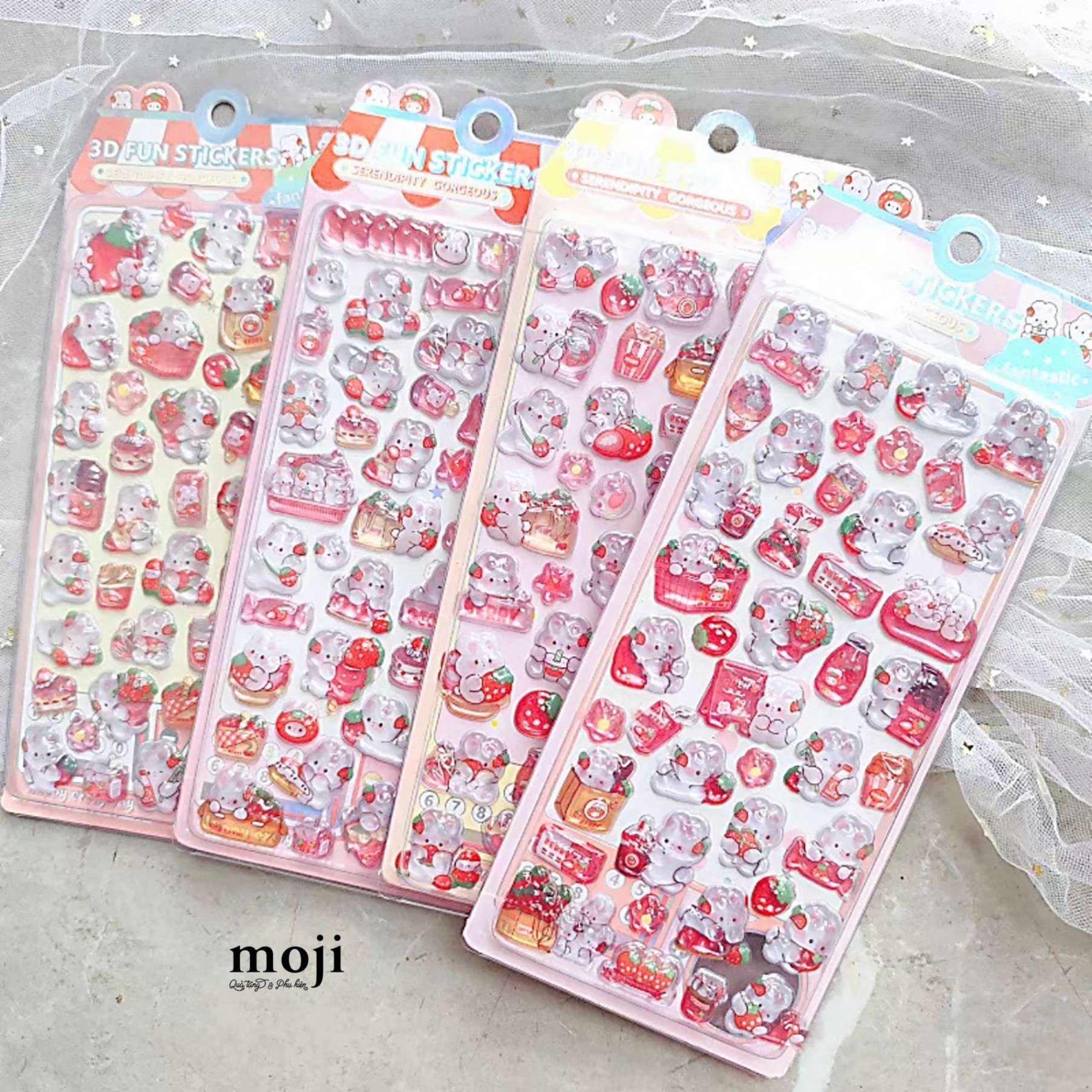 Sticker nổi Rabbit love fruit strawberry màu trong