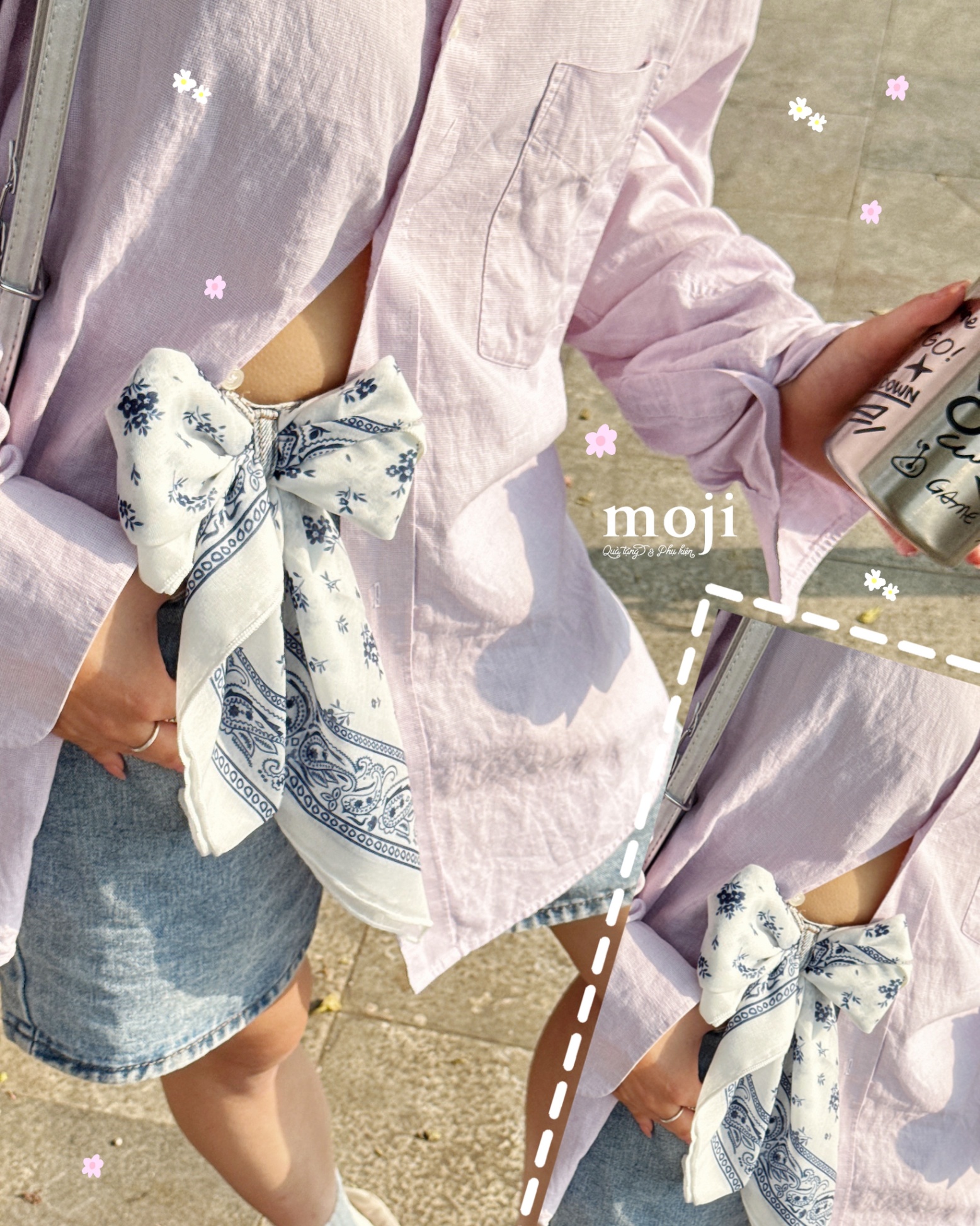 Khăn bandana sợi Little flower viền họa tiết 58x58