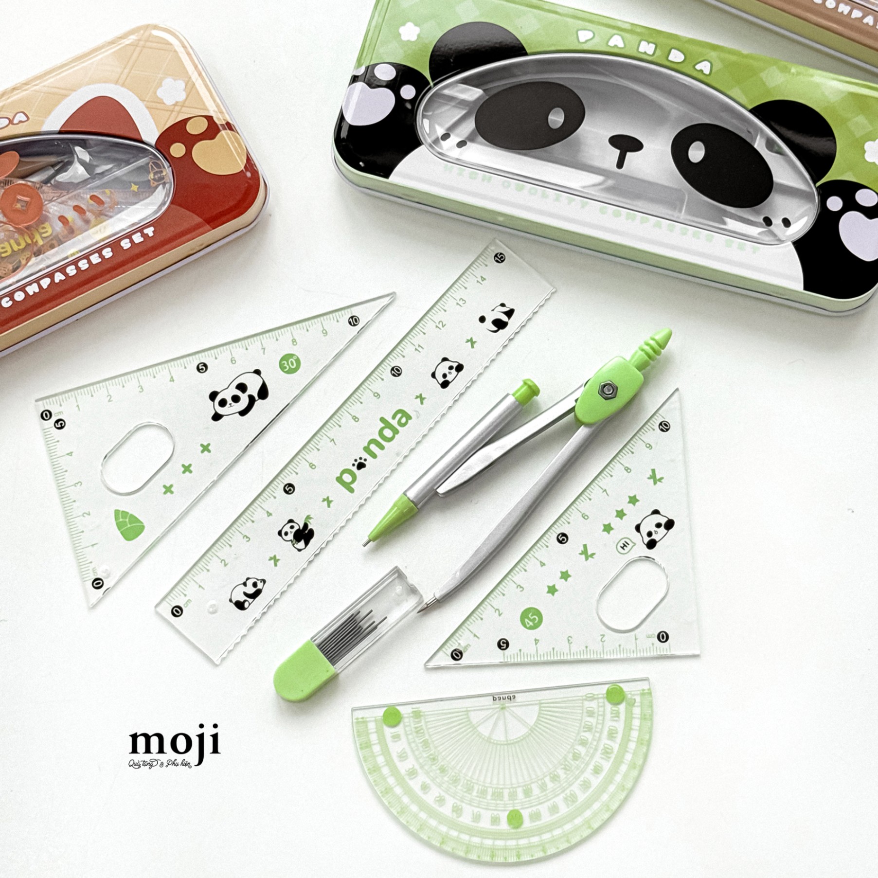 Bộ dụng cụ học tập Gấu trúc Panda bear face hoa nhỏ nền kẻ ô set7