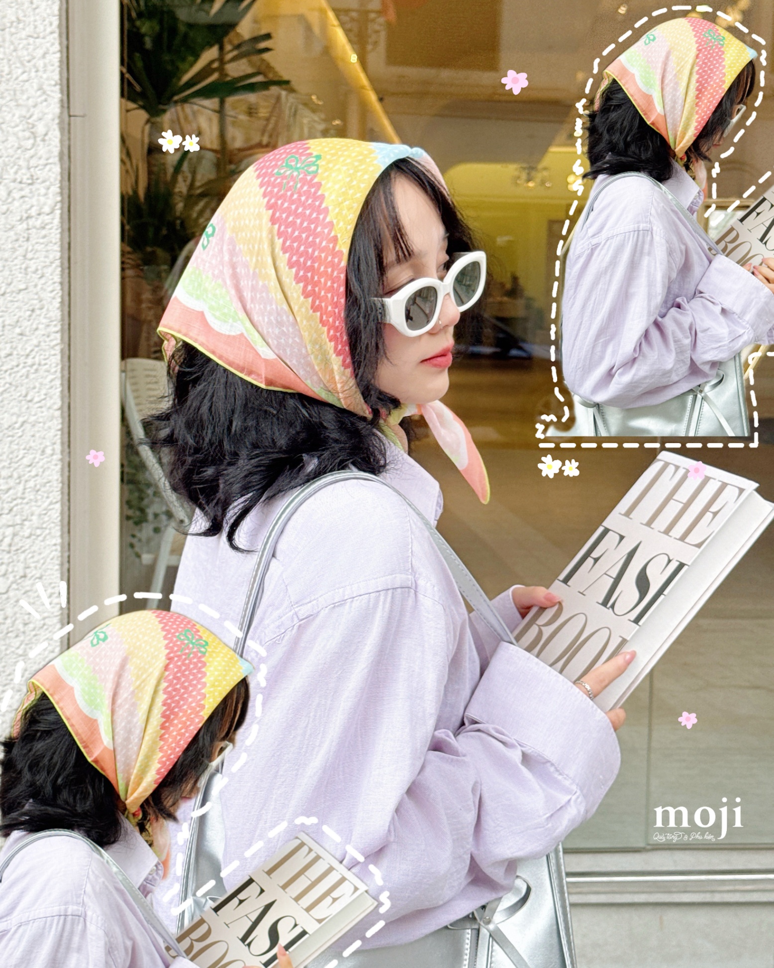 Khăn bandana sợi Little bow nơ nền màu họa tiết 55x55