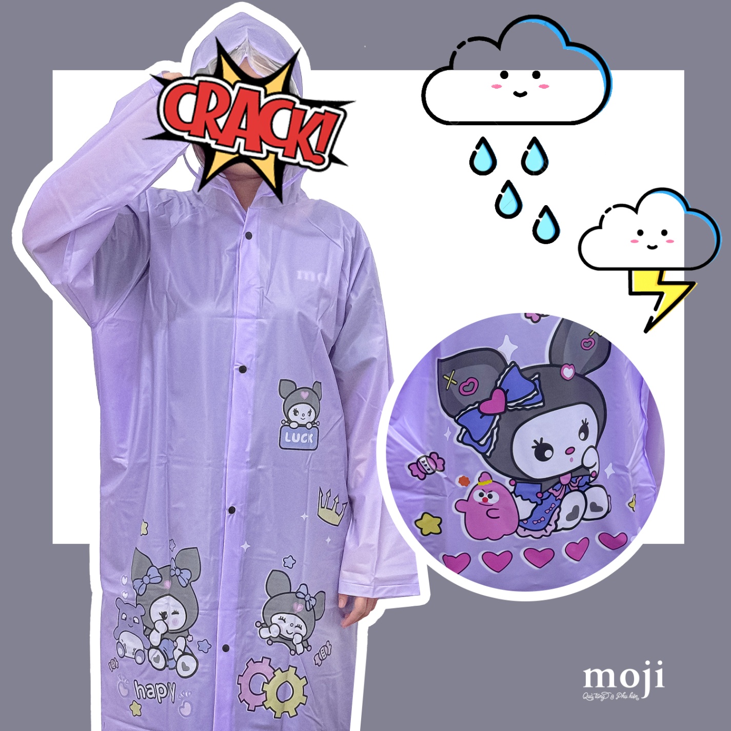 Áo mưa đơn Sanrio family Kuromi happy luck