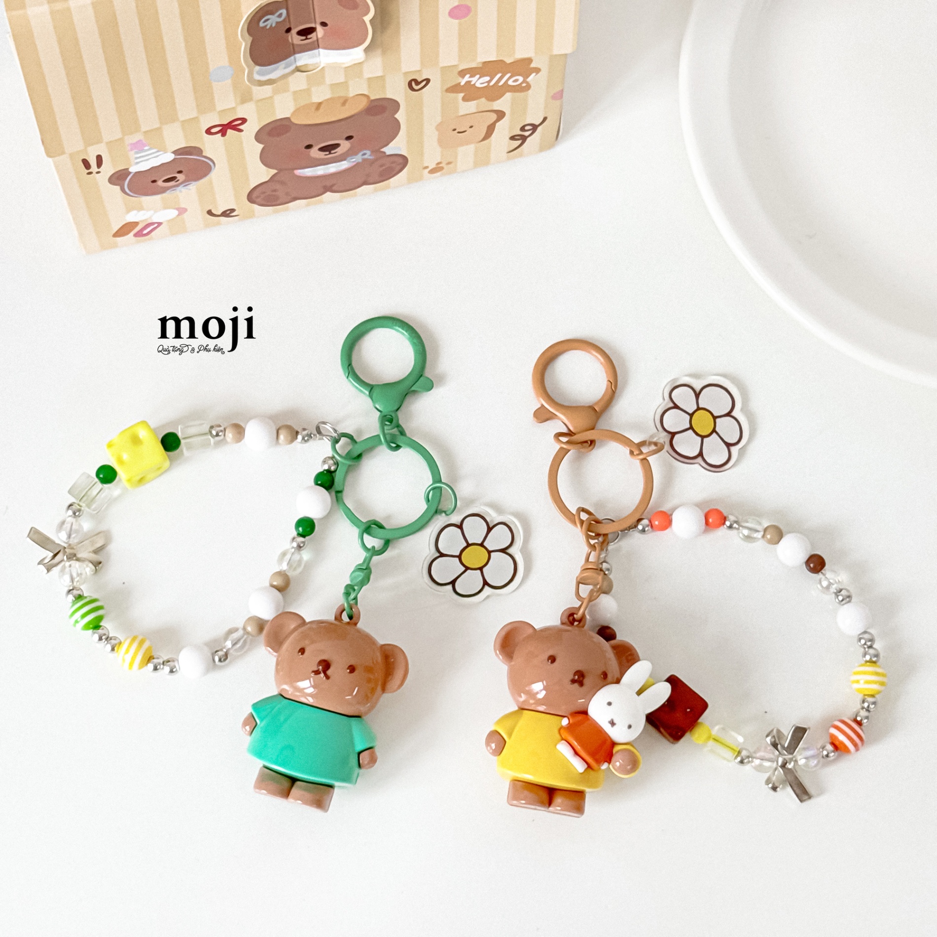 Móc khóa MJ Miffy bear flower cheese hạt tròn màu sắc