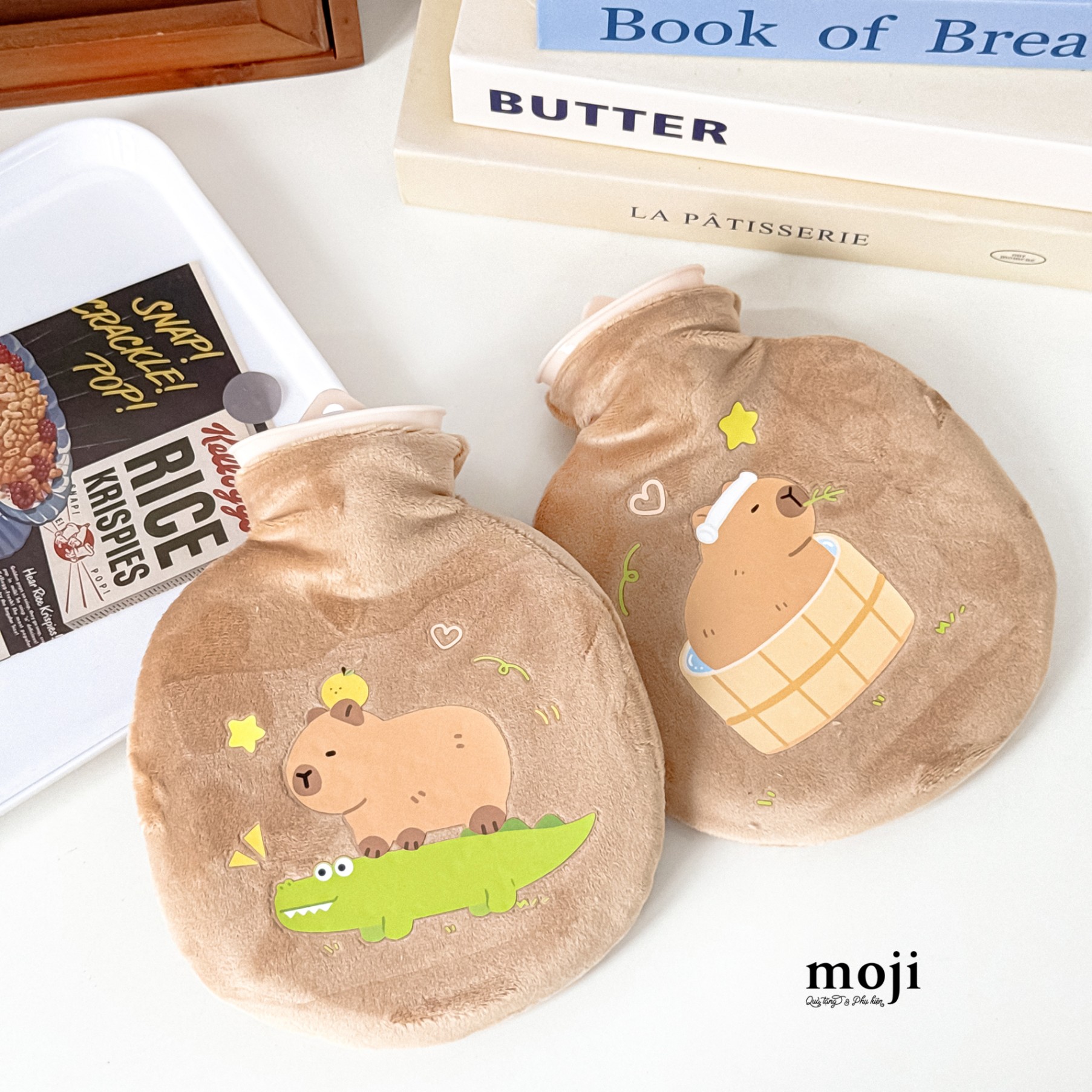 Túi chườm giữ nhiệt bọc vải Capybara cưỡi cá sấu tắm thùng 14x18