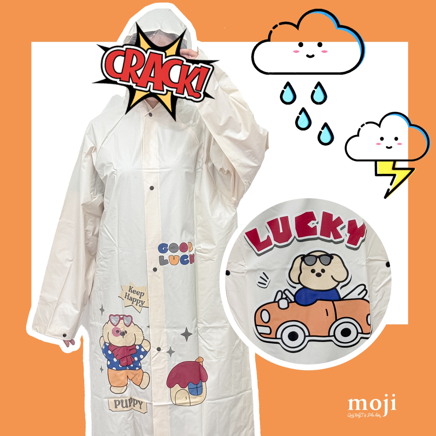 Áo mưa đơn Cute dog puppy keep happy good luck