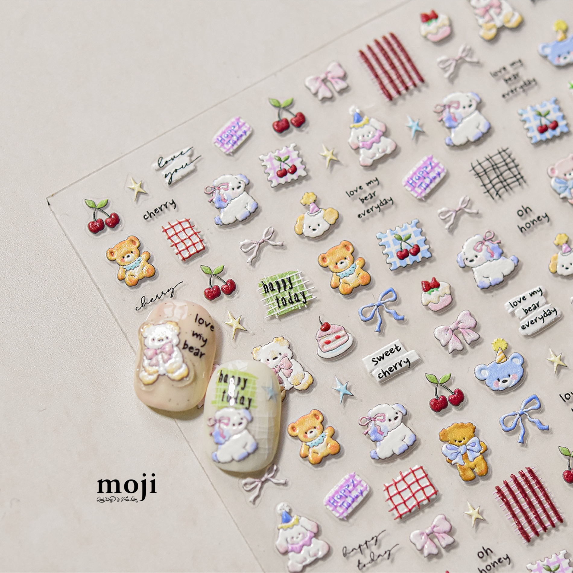 Dán móng tay nail Tomoni baby bear bow cake fruit 4902
