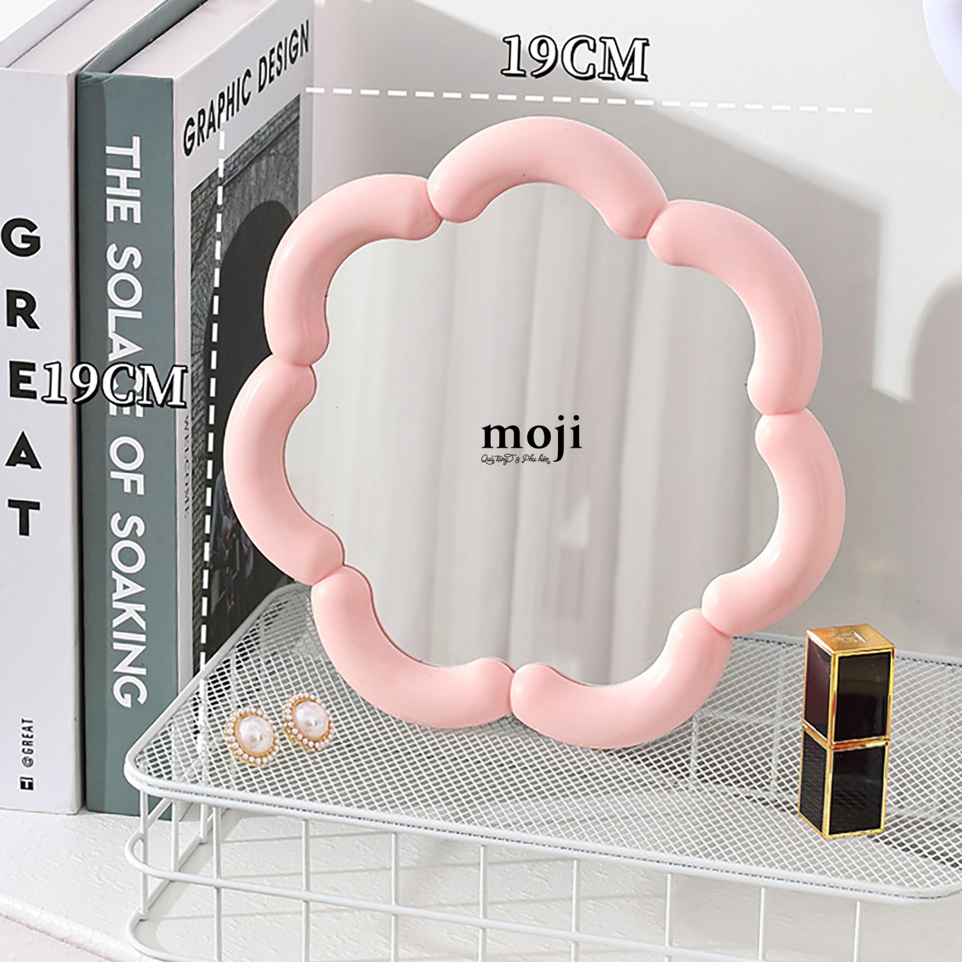 Gương để bàn treo tường Pastel flower hoa nhiều cánh 18cm