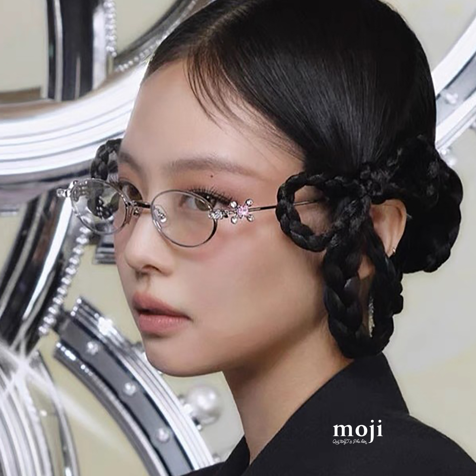 Kính gọng kim loại Flower đính đá chân bọc nhựa
