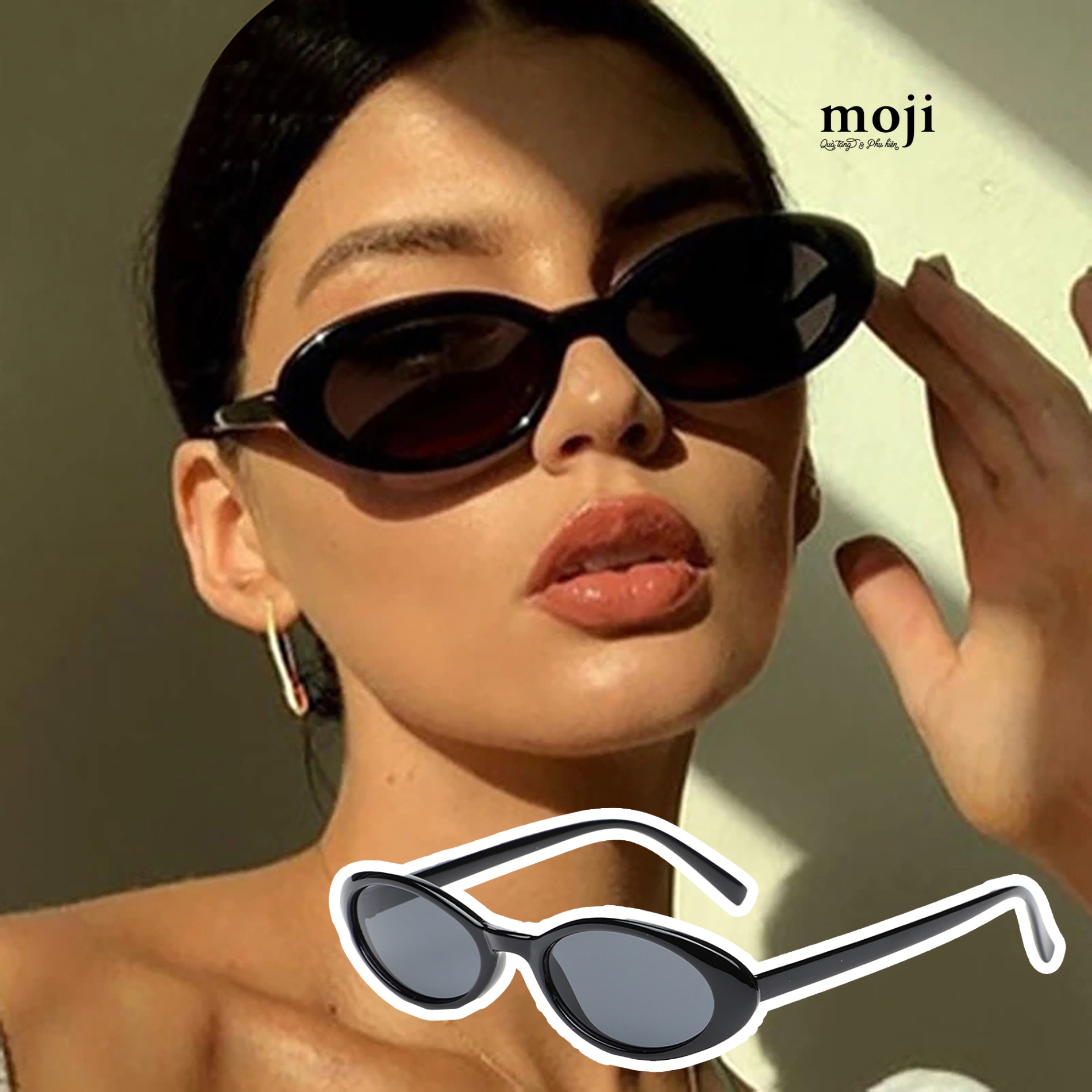 Kính mát gọng nhựa Basic oval 1 màu viền ngoài dày